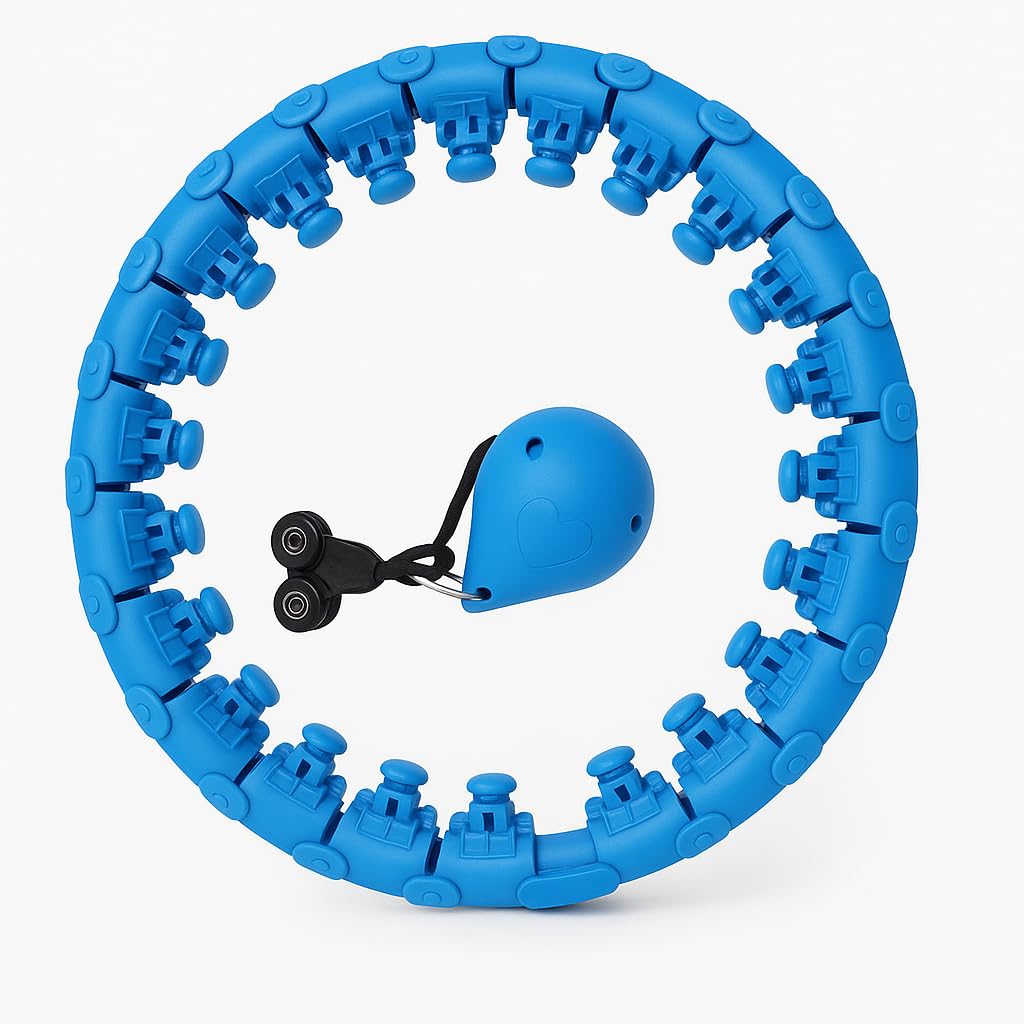 Smart Weighted Hula Hoop for Adults – 24 Detachable Knots, Adjustable Infinity Fitness Hoop for Weight Loss & Exercise, 360° Auto-Spinning Massage Hoop for Women & Beginners (Blue)