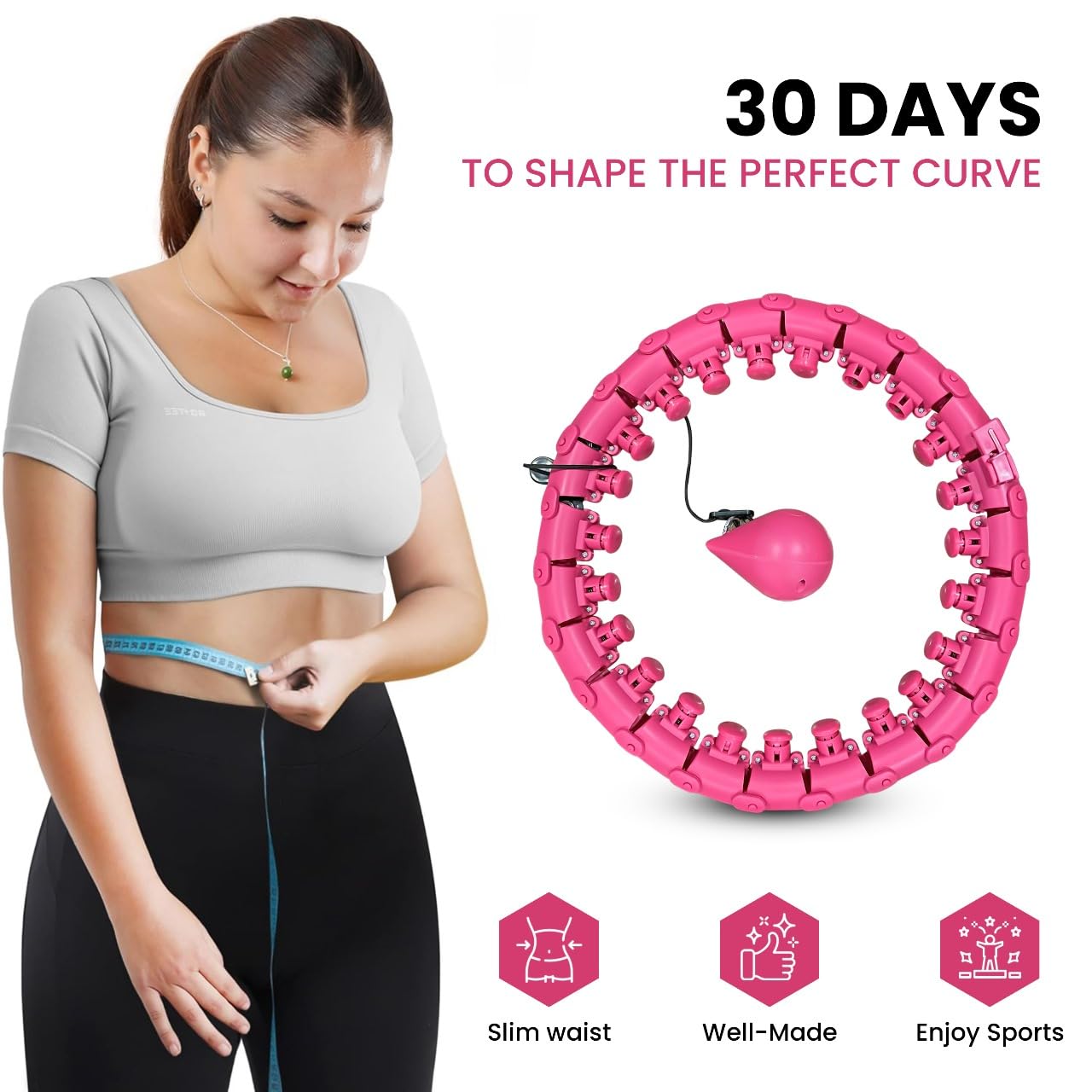 24 Detachable Infinity Hoop Plus Size Weight Loss Hula Hoop, Hola Weight Loss Fitness Hula Hoop Knots Weighted Fitness Adjustable Exercise Hoop with Waist Trimmer for Women