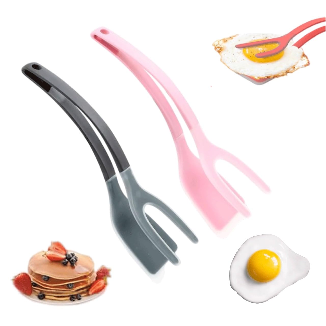 Silicone Kitchen Spatula Tong (Set of 2) – Heat Resistant 2-in-1 Grip & Flip Non-Stick Cooking Tongs for Pancakes, Fish, Eggs, and More – Kitchen Tool Set (Black + Red)