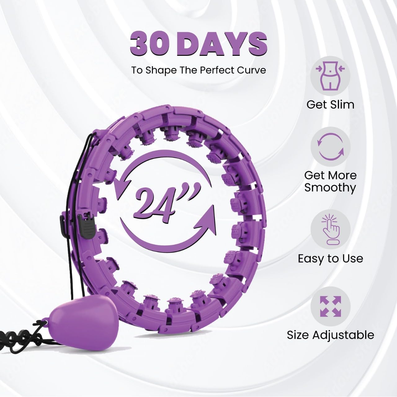 Purple Weighted Infinity Fitness Hoop for Adult Weight Loss Exercise Fit Hoop Suitable for Women and Beginners Smart Hula Hoop 24 Detachable Knots Weighted Fitness Hoops