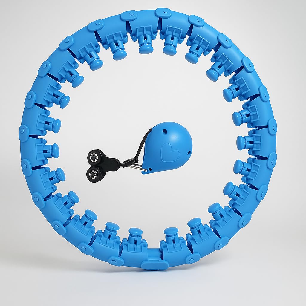 Smart Weighted Hula Hoop for Adults – 24 Detachable Knots, Adjustable Infinity Fitness Hoop for Weight Loss & Exercise, 360° Auto-Spinning Massage Hoop for Women & Beginners (Blue)