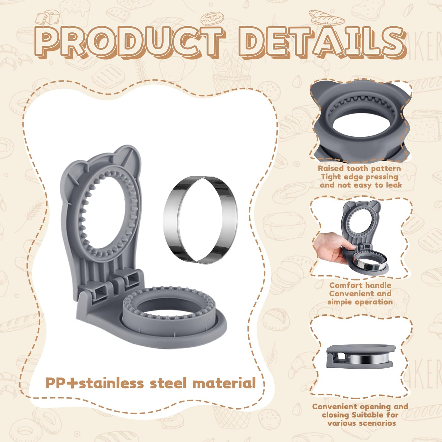 Sandwich Cutter, Maker for Kids Lunch - 3.7 Inch Circle Shape Sandwich Cutter and Sealer, Breakfast & Lunchboxes (Gray)