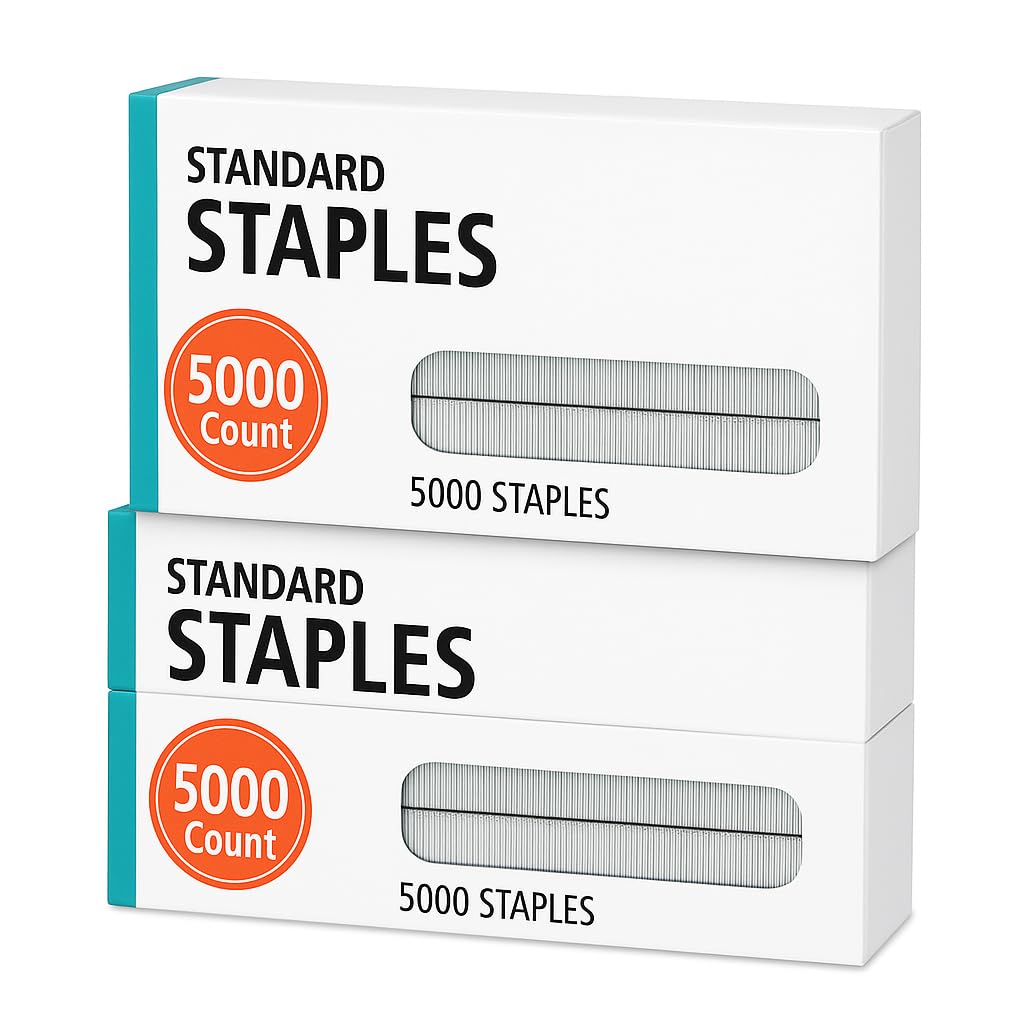 Standard Office Staples, 5000 Count Heavy Duty Metal Staple Refills, Fits Standard Full-Strip Staplers, Strong Binding for Home, School, and Office Use
