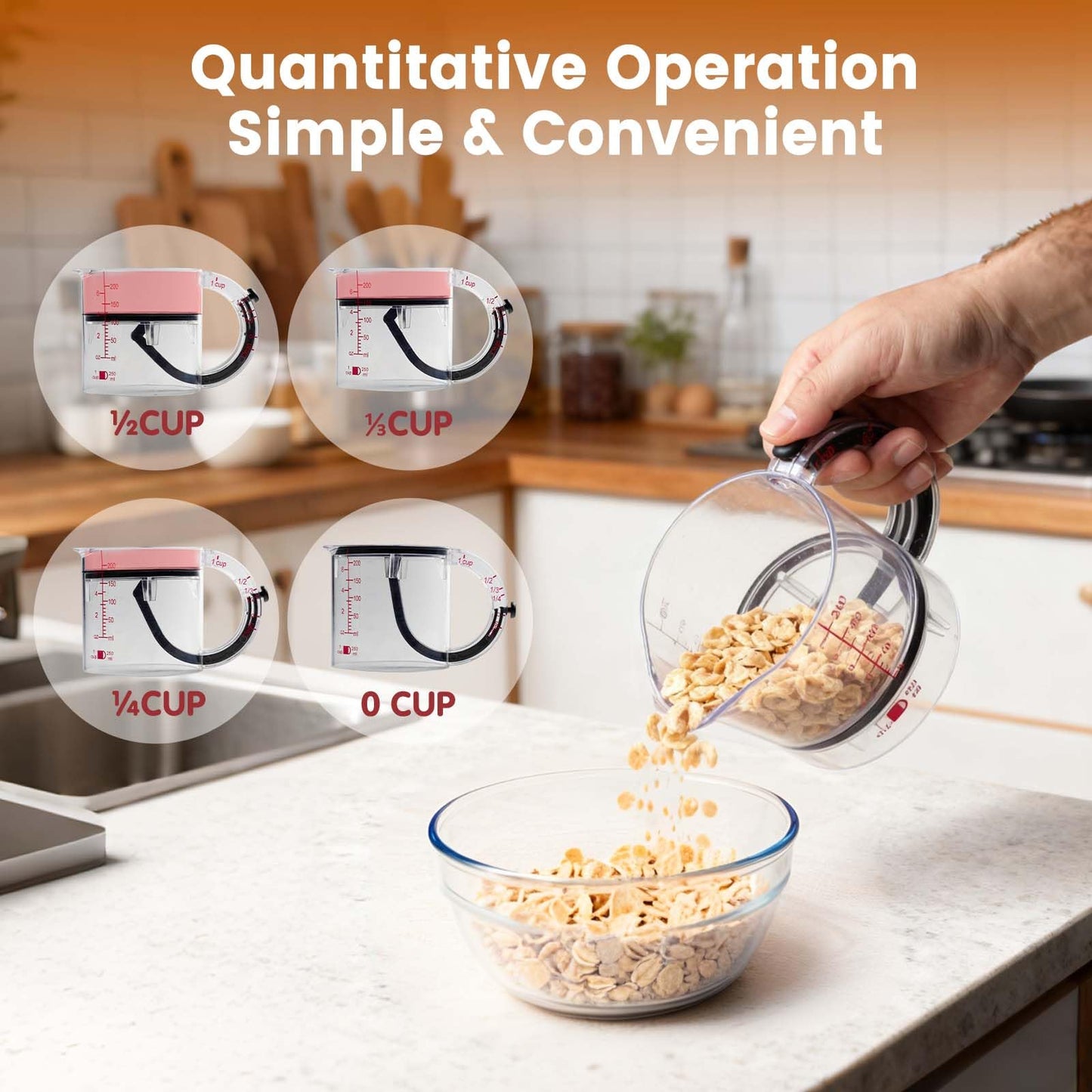 4 in1 Adjustable Measuring Cup with Scraper-Style Seal Base,Multi-Functional Up Cup Measuring Cup,Space-Saving Easy to Clean for Cooking and Baking & Ingredients