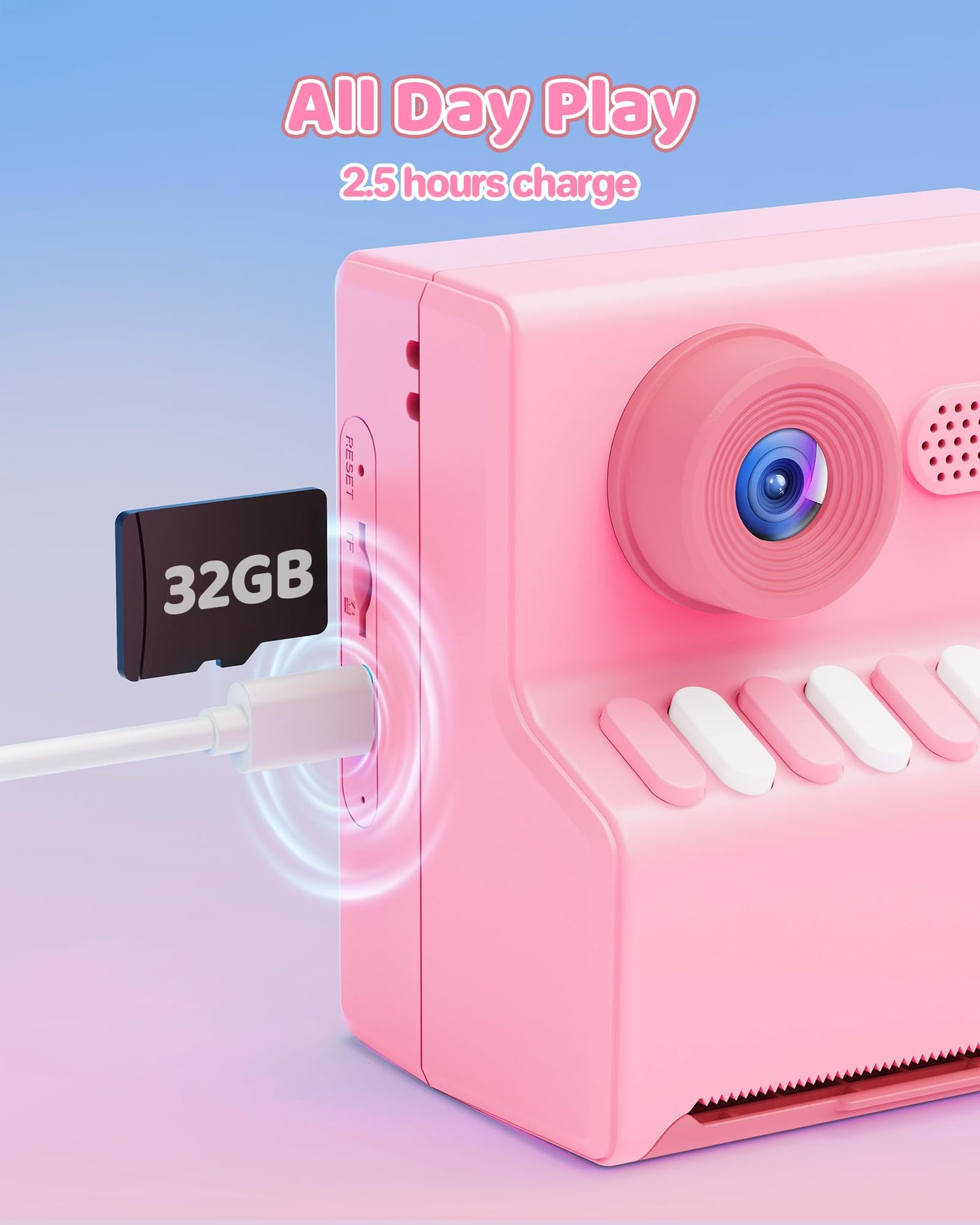 Kids Camera Instant Print Pink: HODDRCCN 32G Instant Print Camera for Kids -1080P HD