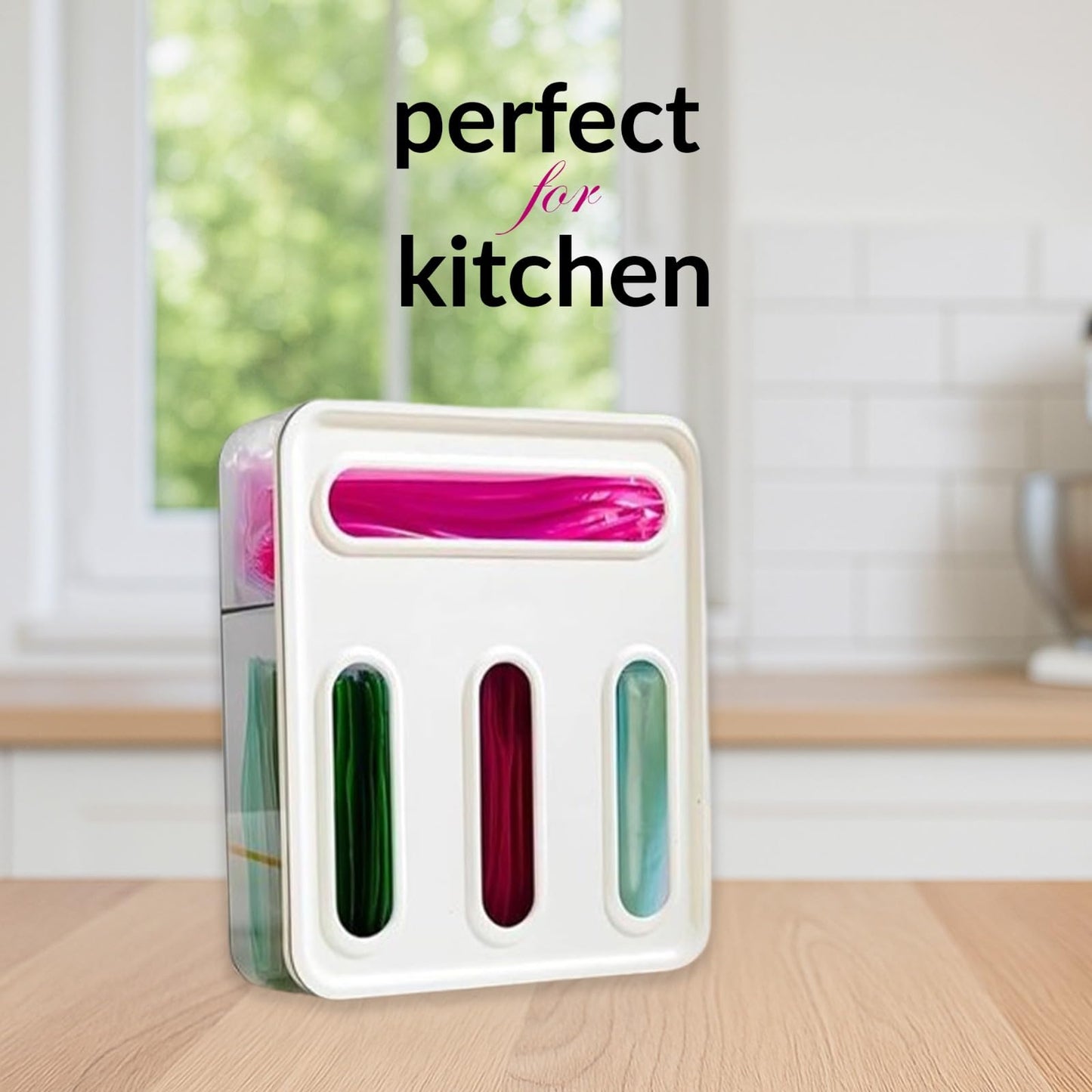 Storage Bag Organizer for Kitchen Ziplock Organizer for Kitchen Drawer – 4 Slot Plastic Storage Baggie Dispenser with Labels, Wall Mount or Drawer Use – Fits Gallon, Quart, Sandwich, Snack Bags