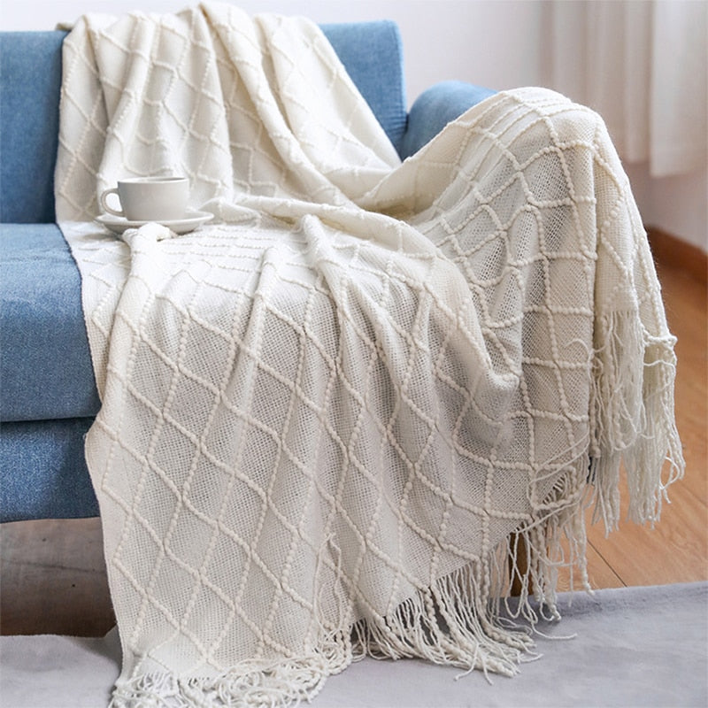 Nordic Tassel Knitted Blanket Solid Fringe