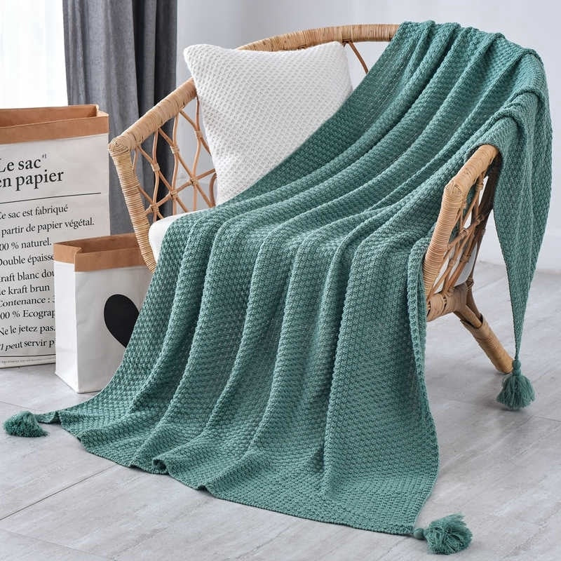 Nordic Tassel Knitted Blanket Solid Fringe