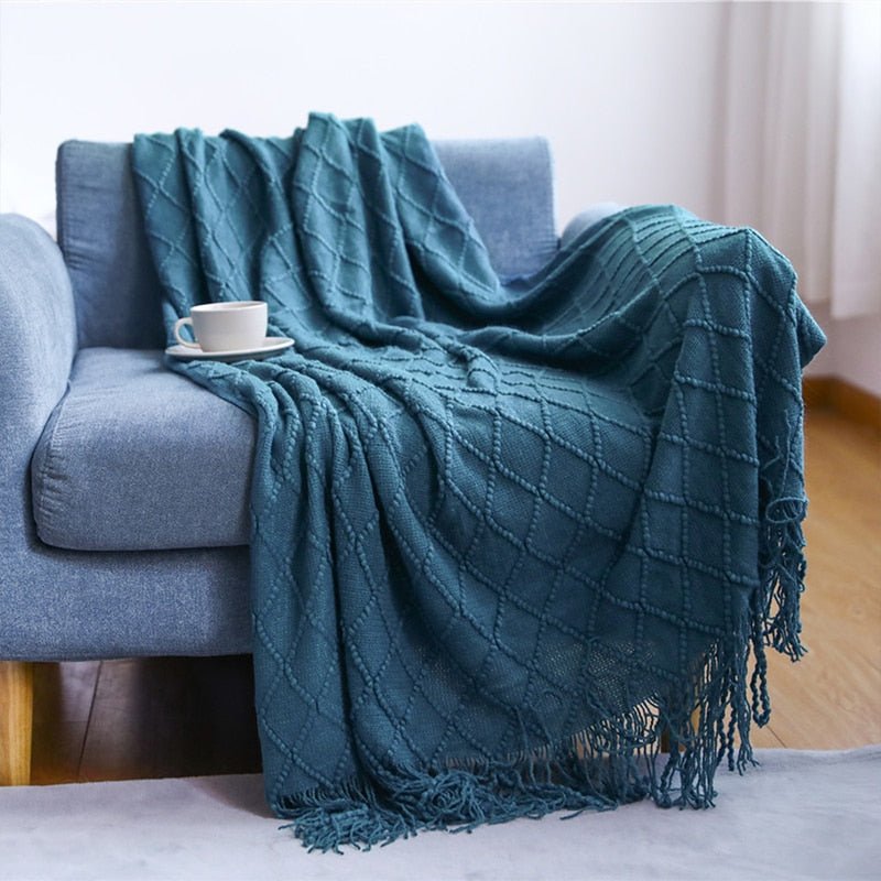 Nordic Tassel Knitted Blanket Solid Fringe
