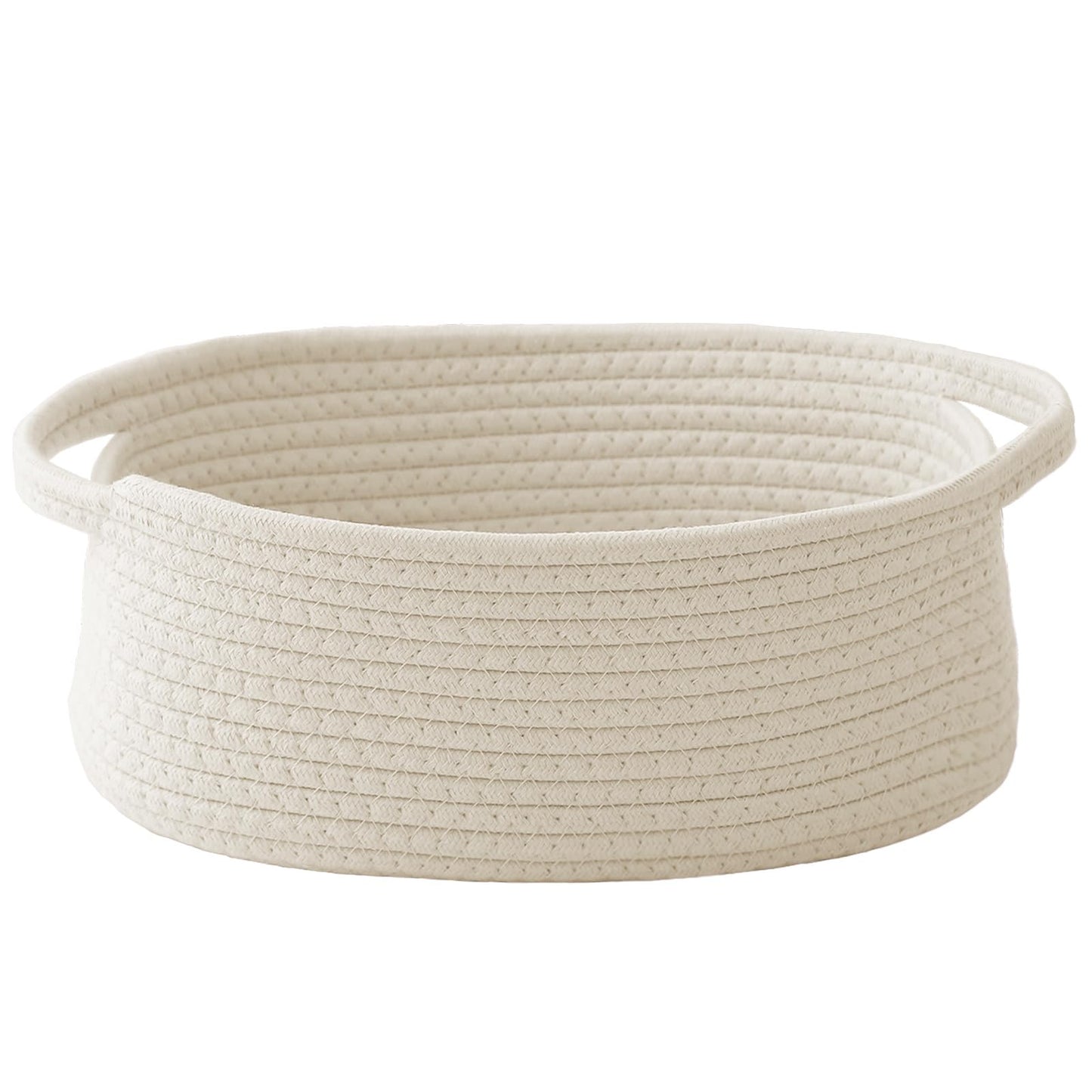 Woven Basket,Small Rope Storage Bin with Handles & Ribbon Bag, Organizer for Shelves Closets,Gift Basket Empty for Birthday,Books,Dog Toys,White