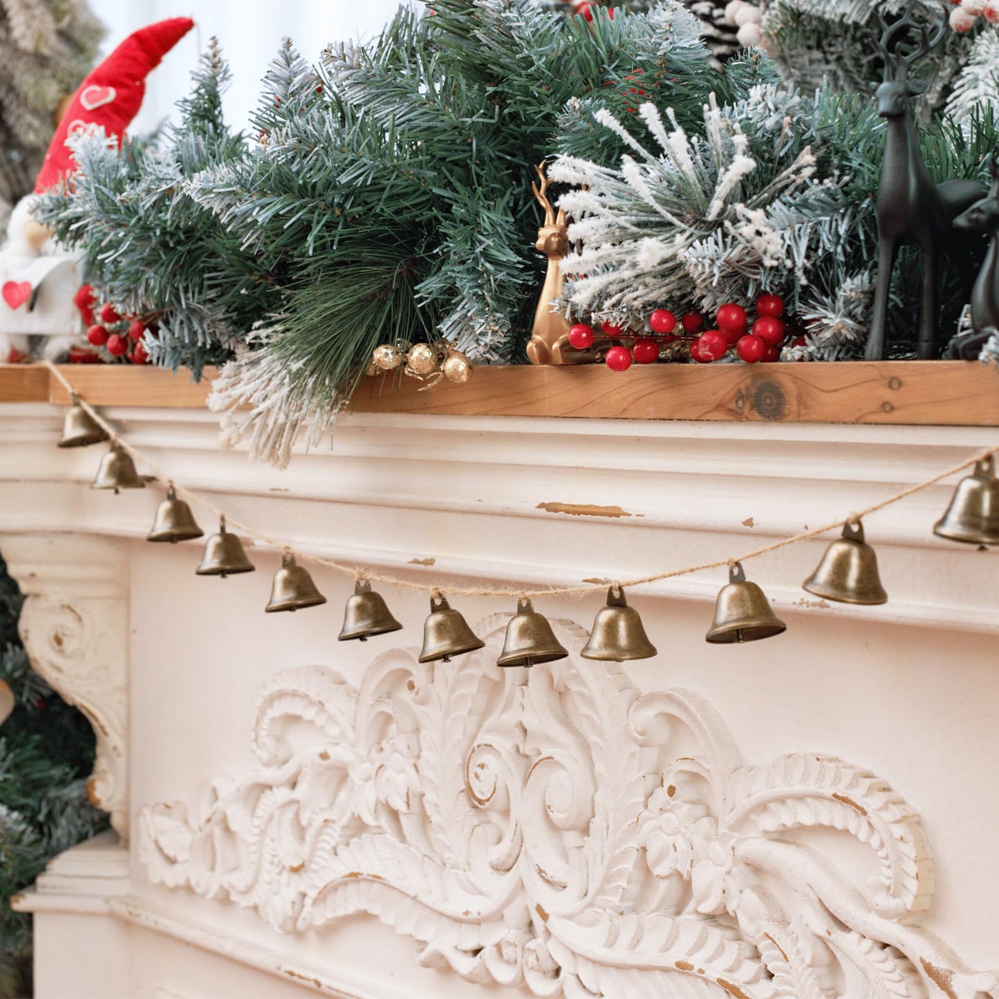 Christmas Decorations-12 Bells Christmas Garland-Rustic Bells Garland Banner for Christmas Tree Mantle Fireplace and Wall Decor