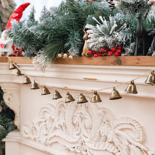 Christmas Decorations-12 Bells Christmas Garland-Rustic Bells Garland Banner for Christmas Tree Mantle Fireplace and Wall Decor