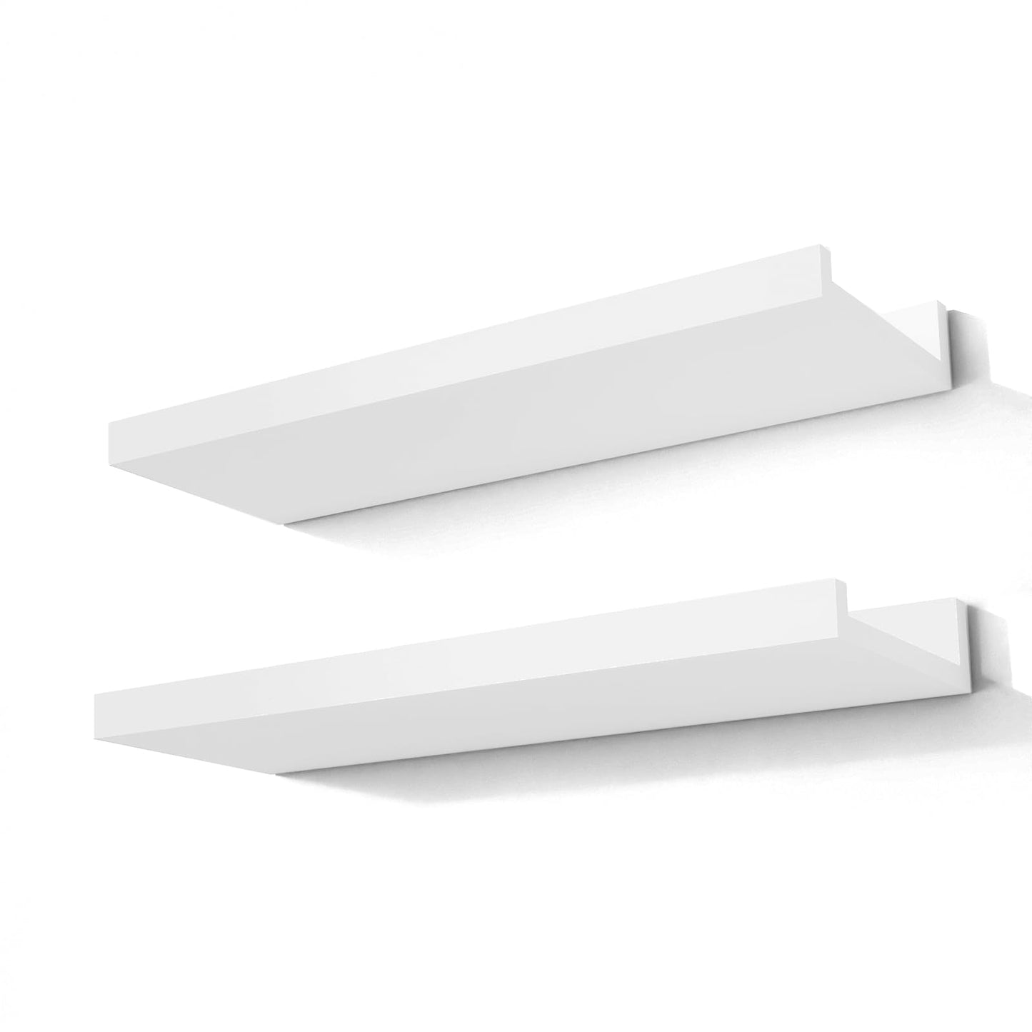 White Floating Shelves for Wall Decor, Wall Mounted Wood Storage Shelf for Bedroom, Living Room, Bathroom, Kitchen, Nursery, Display Picture Ledge Shelf with Lip Set of 2-14 Inches, White