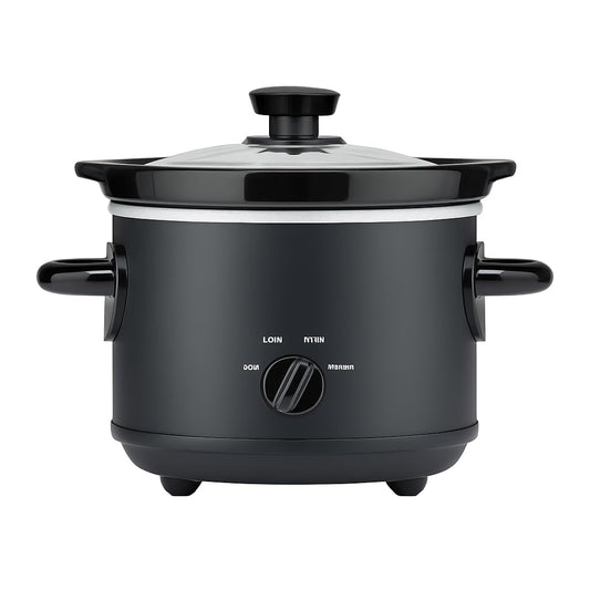 2 Quart Manual Slow Cooker with Removable Stoneware Insert & Glass Lid – Matte Black Crock Pot, Easy Temperature Control, Energy Efficient,