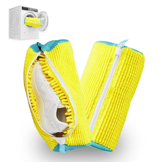 2PCS Shoe Washing Machine Bag for Washer and Dryer – Reusable Chenille Laundry Shoe Bags with Invisible Zipper, Sneaker Cleaning Bag for All Shoe Types and Sizes (Yellow)