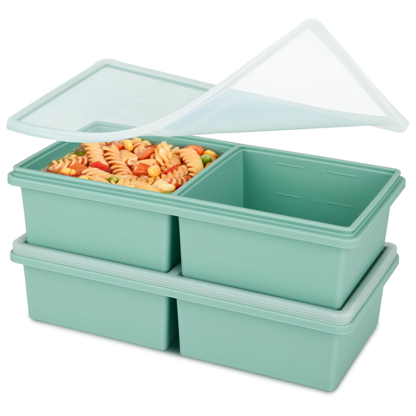 2 cup Silicone Freezer Trays with Lids, Silicone Soup Freezer Molds, Easily prepare portioned meals, Great for storing soups, lasagna, leftovers, sauces and other dishes, Dishwasher, Oven Safe