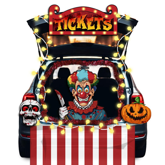 Cinrobiye Halloween Evil Circus Trunk or Treat Car Decorations Kit for Suv,Carnival Clown Archway Car Banner,Garage Door Border Frame Haunted House Outdoor Evil Circus Carnival Party Supplies Decor
