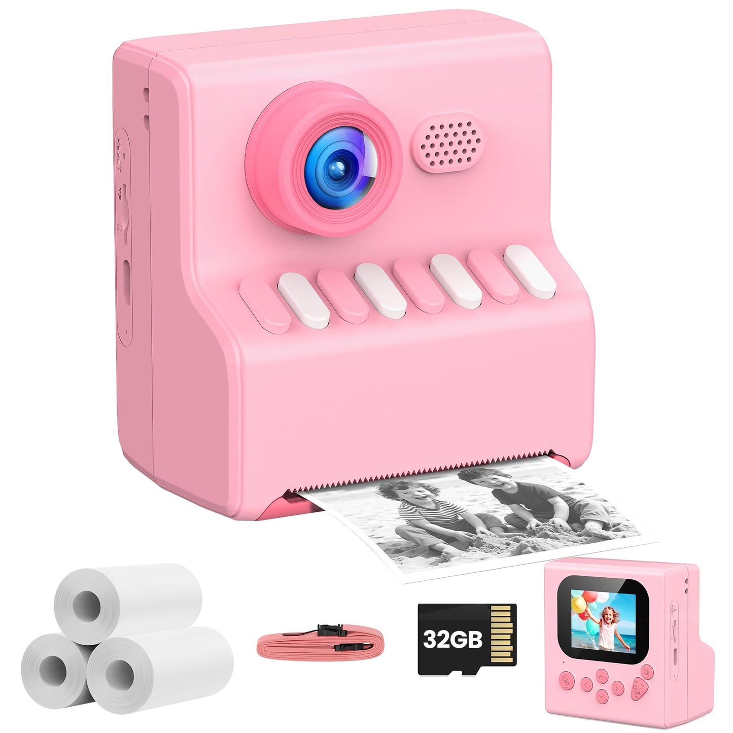 Kids Camera Instant Print Pink: HODDRCCN 32G Instant Print Camera for Kids -1080P HD