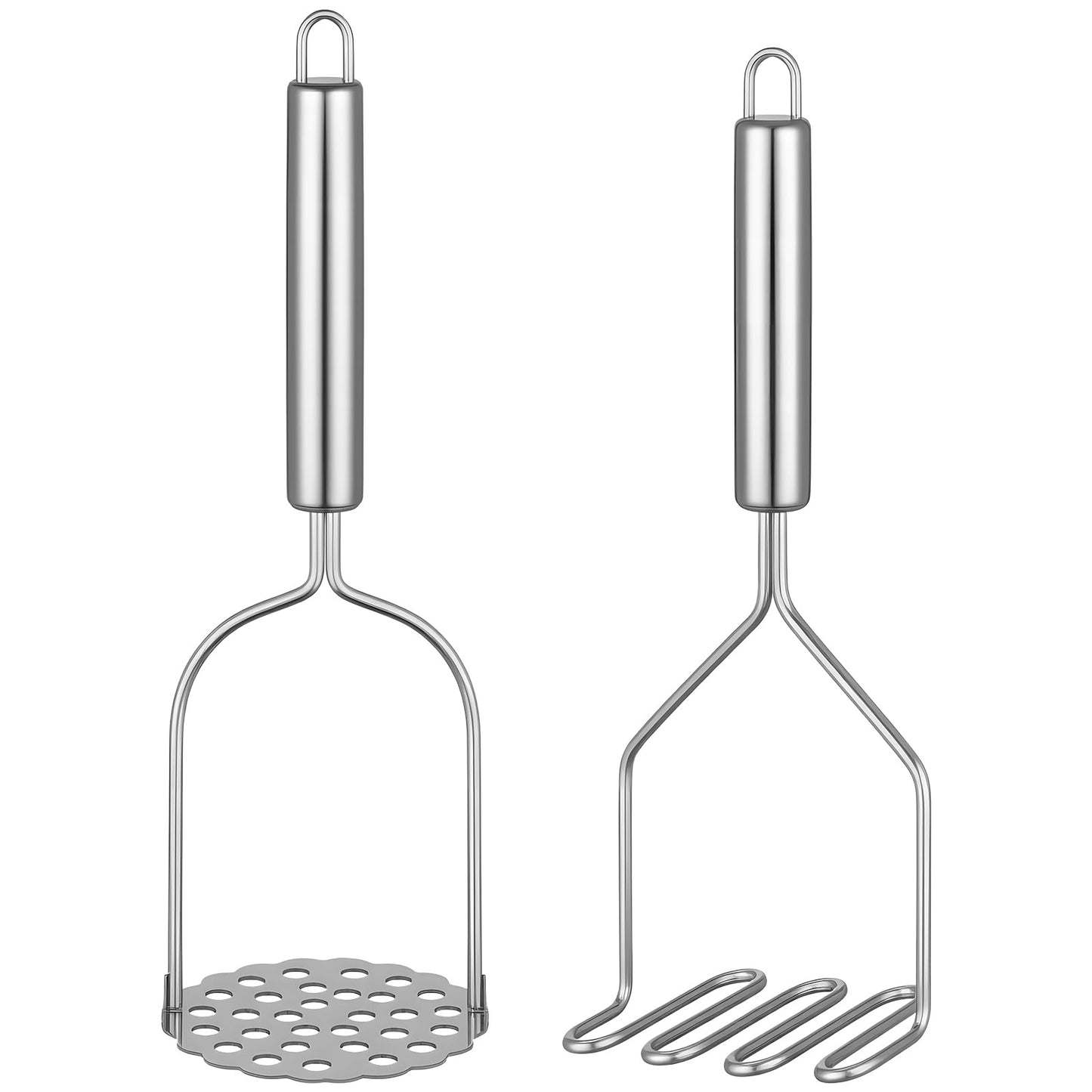 2PCS Mashed Potato Masher - Stainless Steel Potato Smasher, Masher Kitchen Tools & Utensils for Avocado, Bean, Salad, Vegetables, Fruit, Food, Meat Smasher Tool for Ground Beef