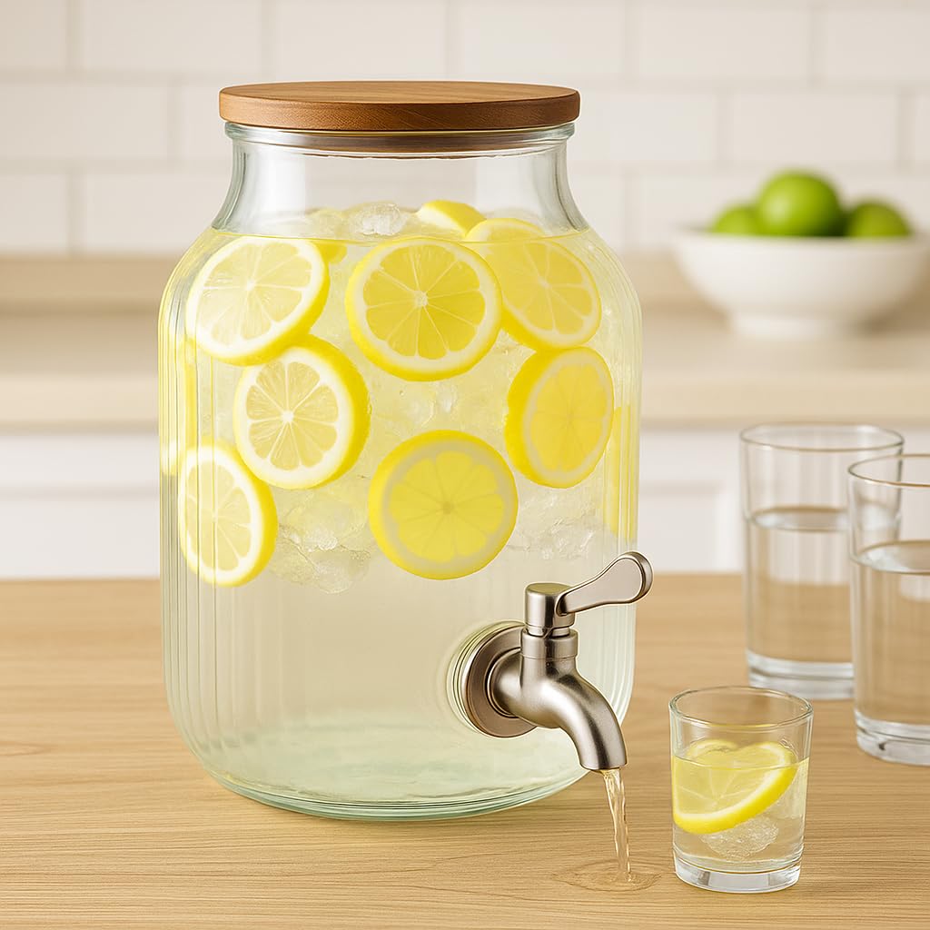 2-Gallon Plastic Double Wall Beverage Dispenser with Spigot and Lid – Clear Drink Container for Water, Lemonade, Iced Tea, Punch, Outdoor Parties & Events