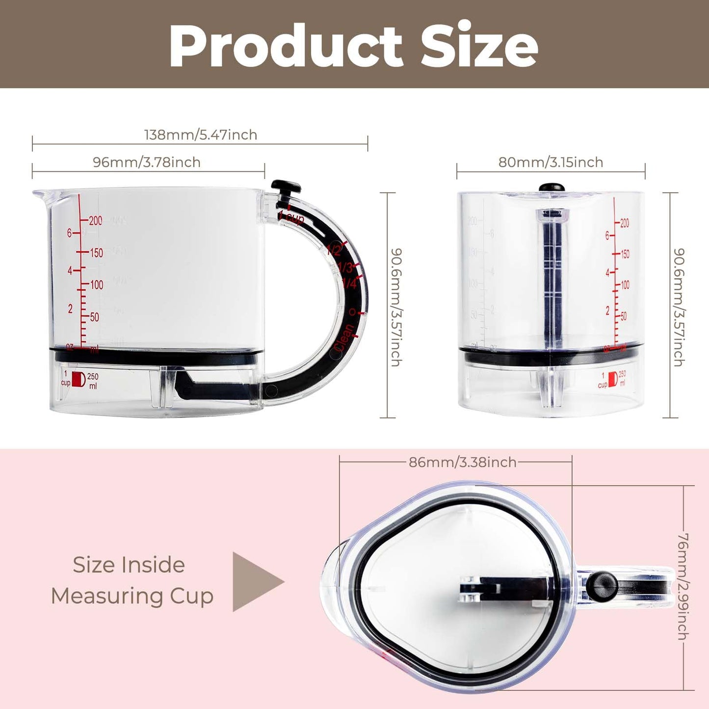 4 in1 Adjustable Measuring Cup with Scraper-Style Seal Base,Multi-Functional Up Cup Measuring Cup,Space-Saving Easy to Clean for Cooking and Baking & Ingredients