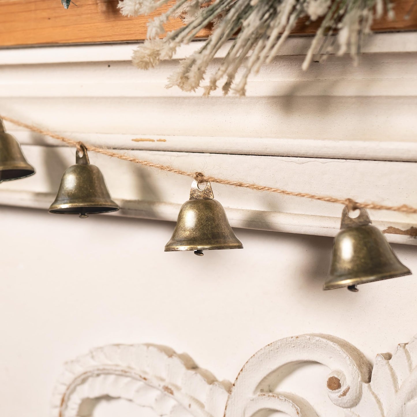 Christmas Decorations-12 Bells Christmas Garland-Rustic Bells Garland Banner for Christmas Tree Mantle Fireplace and Wall Decor