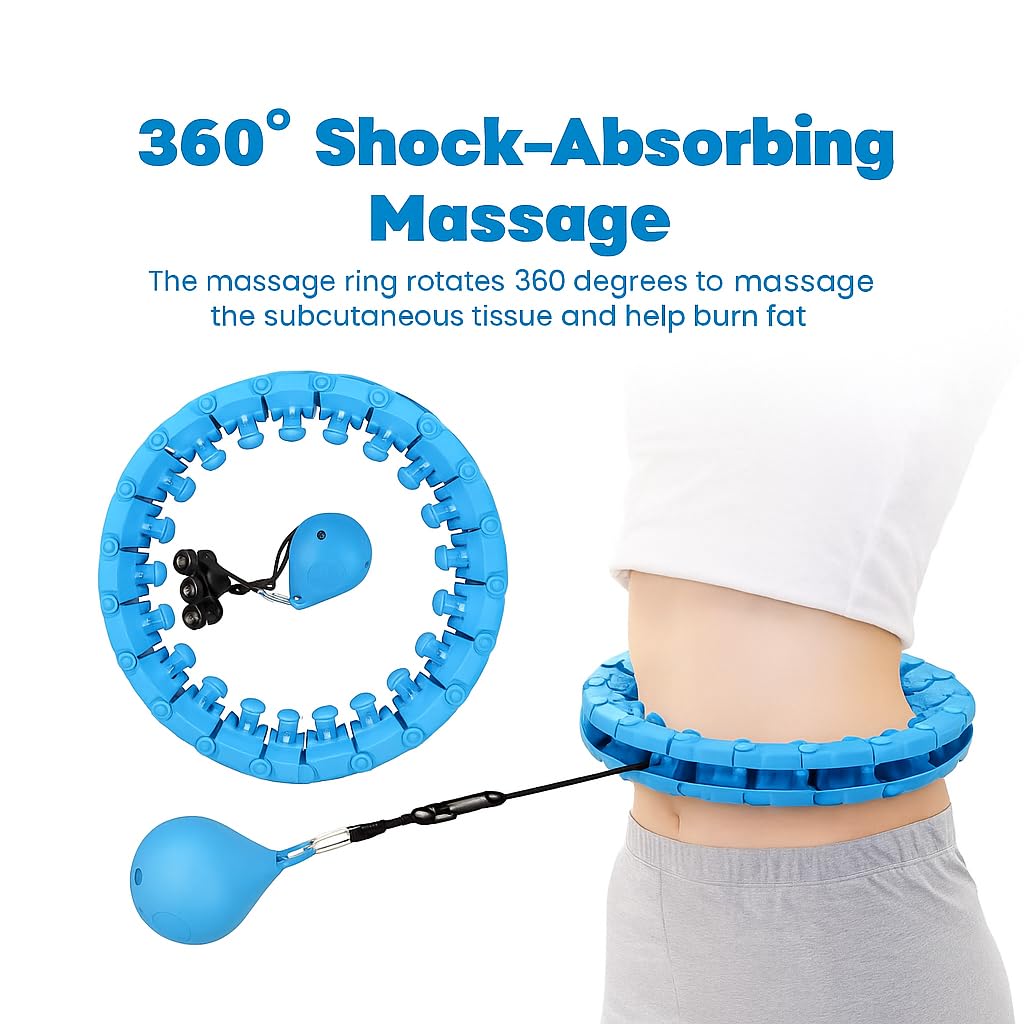 Smart Weighted Hula Hoop for Adults – 24 Detachable Knots, Adjustable Infinity Fitness Hoop for Weight Loss & Exercise, 360° Auto-Spinning Massage Hoop for Women & Beginners (Blue)