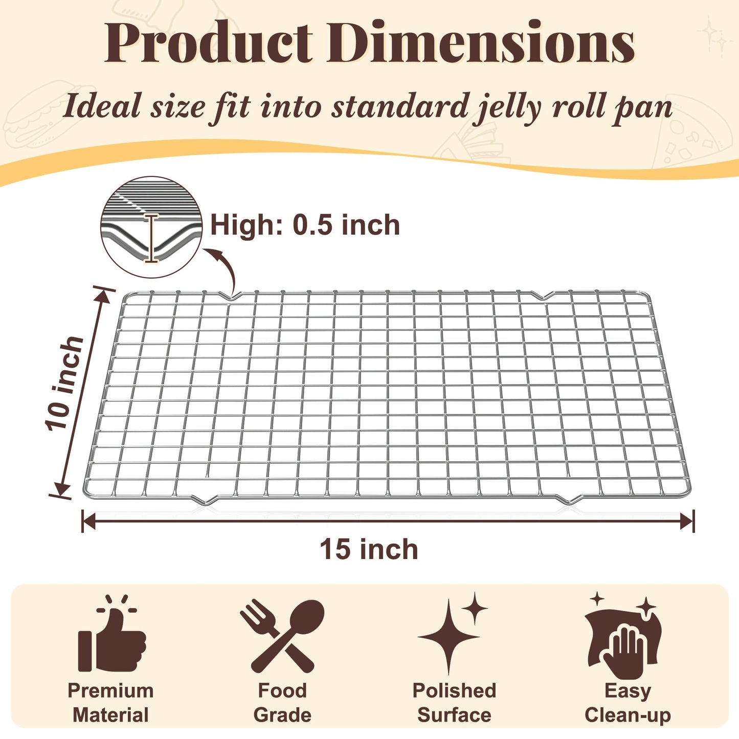 Cooling Racks for Cooking and Baking - 2 PCS 10" x 15" Grid Wire Baking Rack for Oven Cooking, Baking, Grilling, Roasting - Dishwasher Safe Bacon Rack - Fits Jelly Roll Cookie Sheet Pan