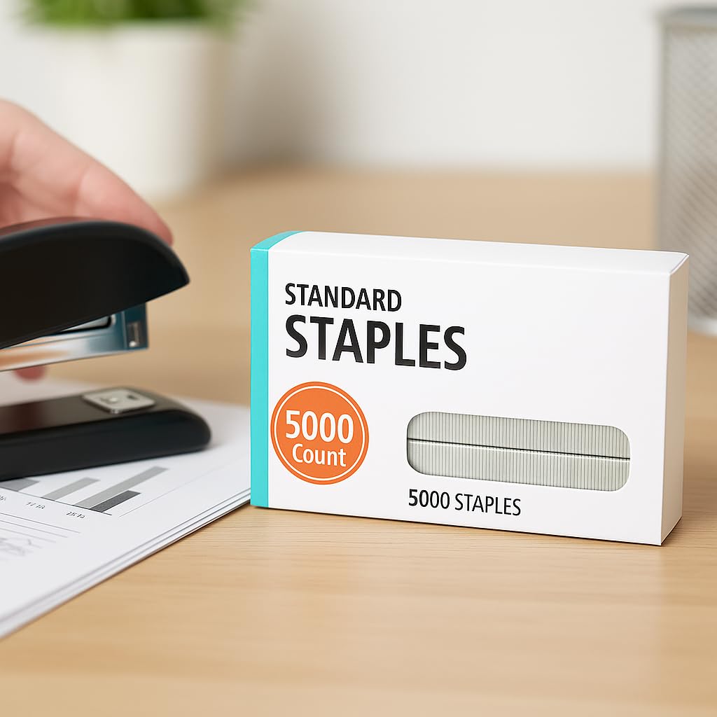 Standard Office Staples, 5000 Count Heavy Duty Metal Staple Refills, Fits Standard Full-Strip Staplers, Strong Binding for Home, School, and Office Use