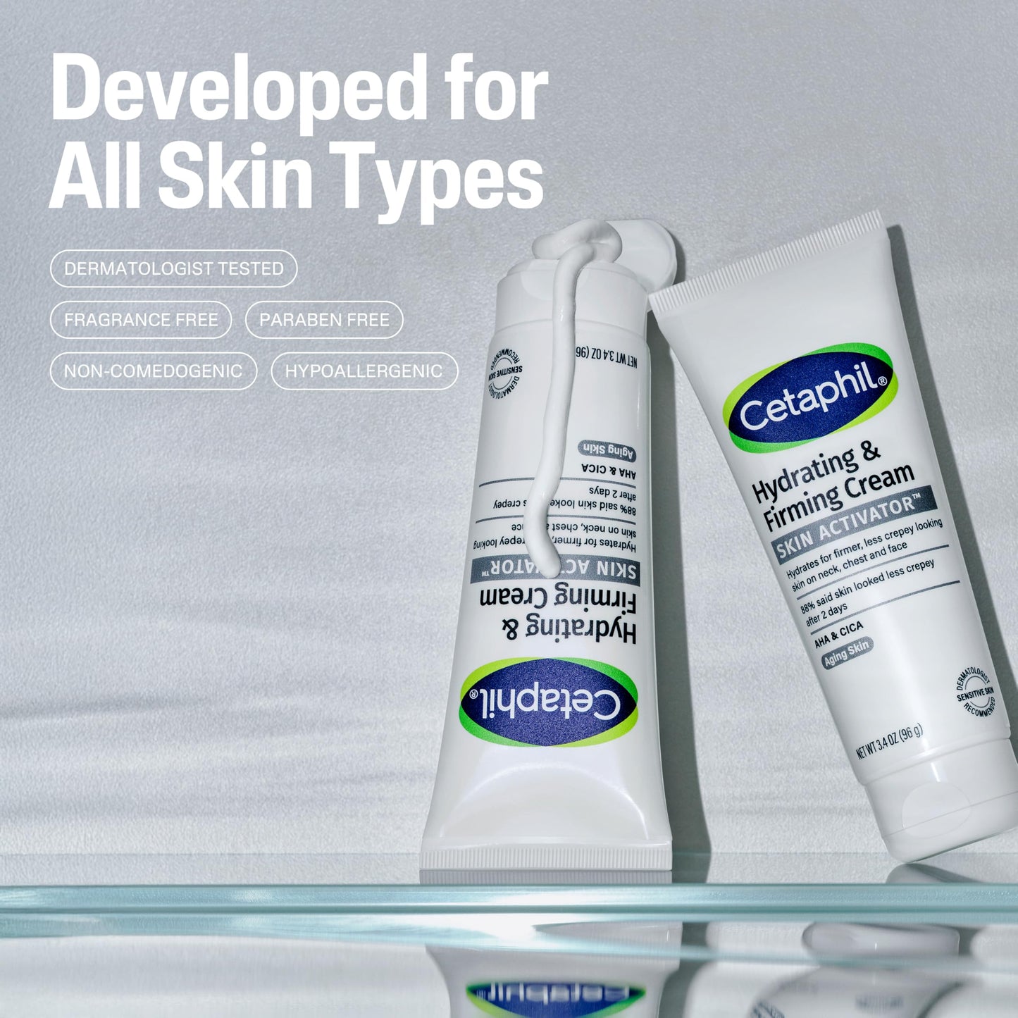 Cetaphil Skin Activator Hydrating & Firming Cream For Face, Neck & Chest 3.4 oz, Mandelic Acid (AHA) and Centella Asiatica (CICA) Cream, Hydrates and Firms Aging Skin, Anti-Aging Skincare