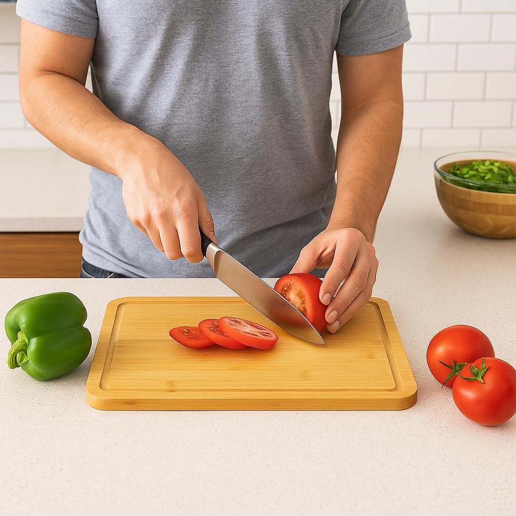Large Bamboo Cutting Board with Juice Groove, Non-Slip 8.5 x 11 inch, Durable Wooden Chopping Board for Kitchen, Meat, Vegetables, Fruit, Cheese