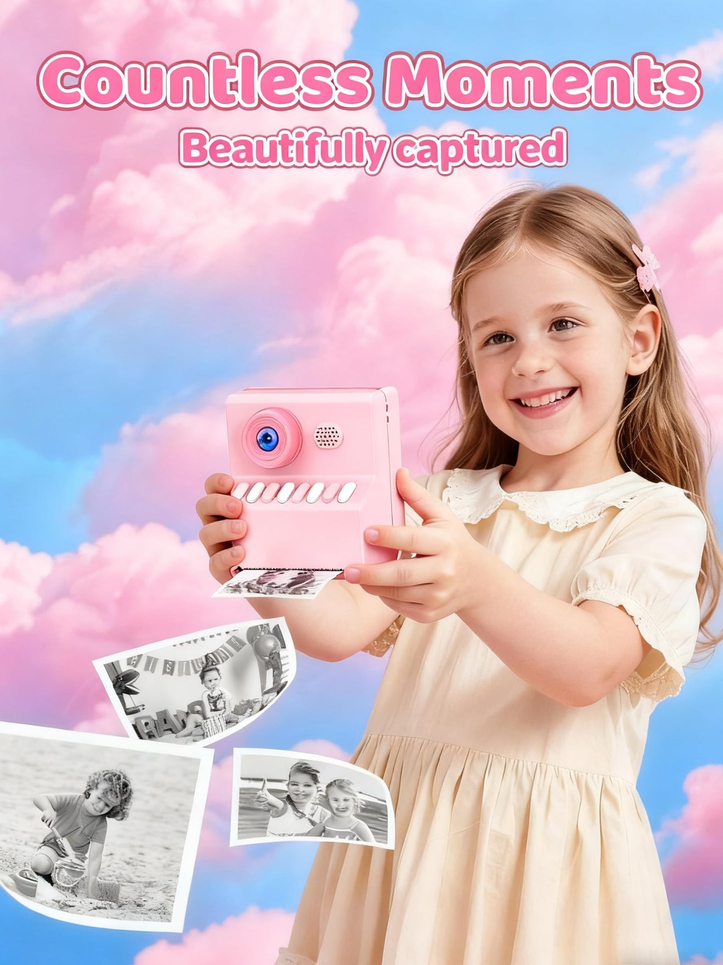 Kids Camera Instant Print Pink: HODDRCCN 32G Instant Print Camera for Kids -1080P HD