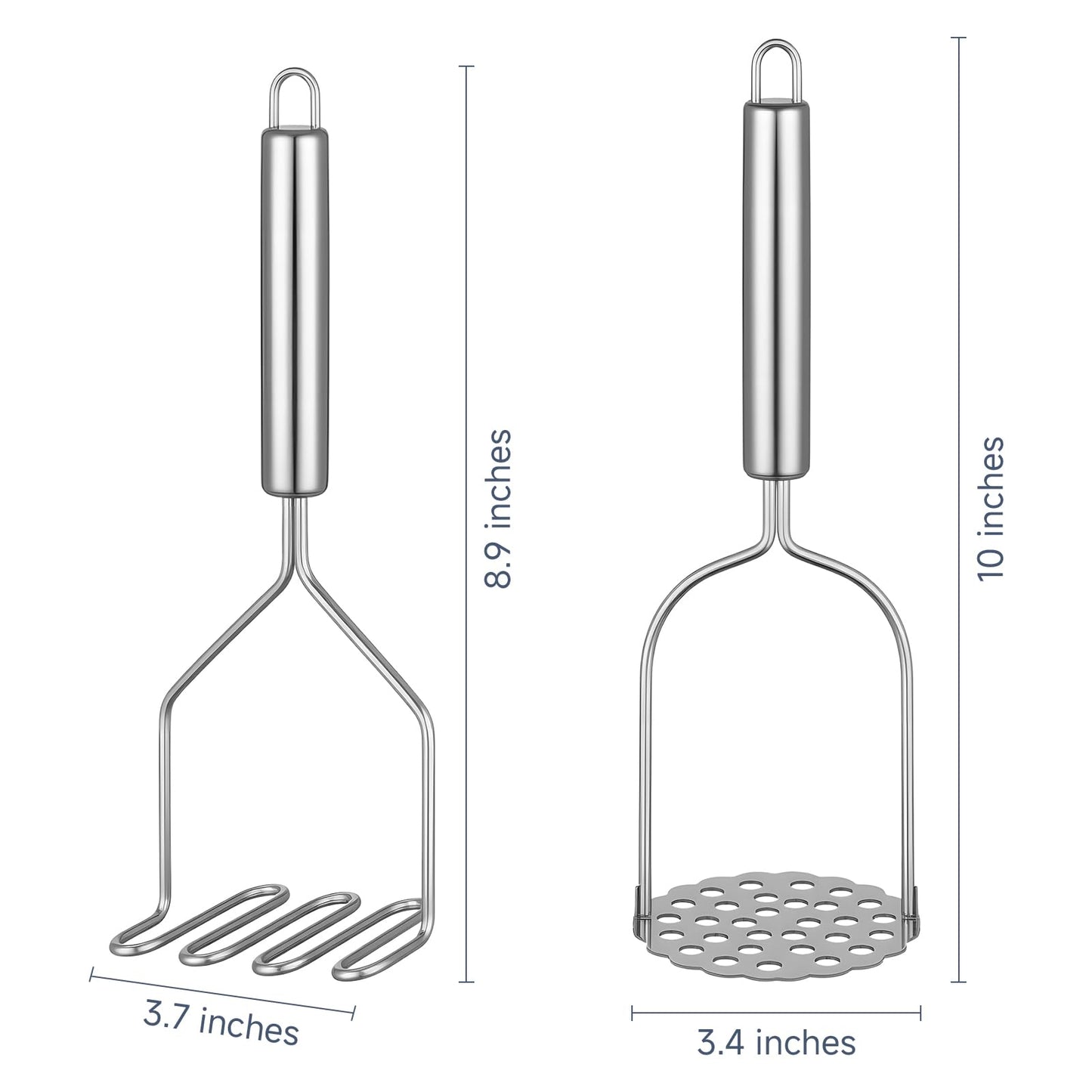 2PCS Mashed Potato Masher - Stainless Steel Potato Smasher, Masher Kitchen Tools & Utensils for Avocado, Bean, Salad, Vegetables, Fruit, Food, Meat Smasher Tool for Ground Beef