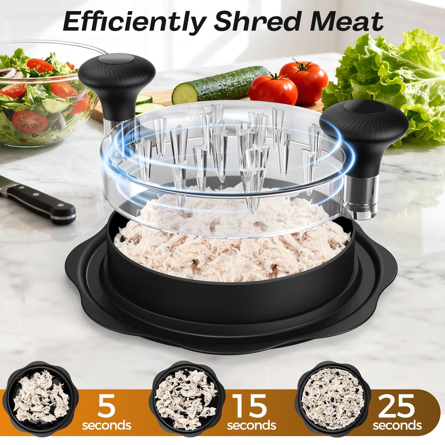 10" Pro Chicken Shredder Tool Twist Large for Kitchen, BPA-Free Food-Safe Meat Grinder, Visible Chicken Breast Meat Shredder with Strong Anti-Slip Bottom & Ergonomic Handle, Black