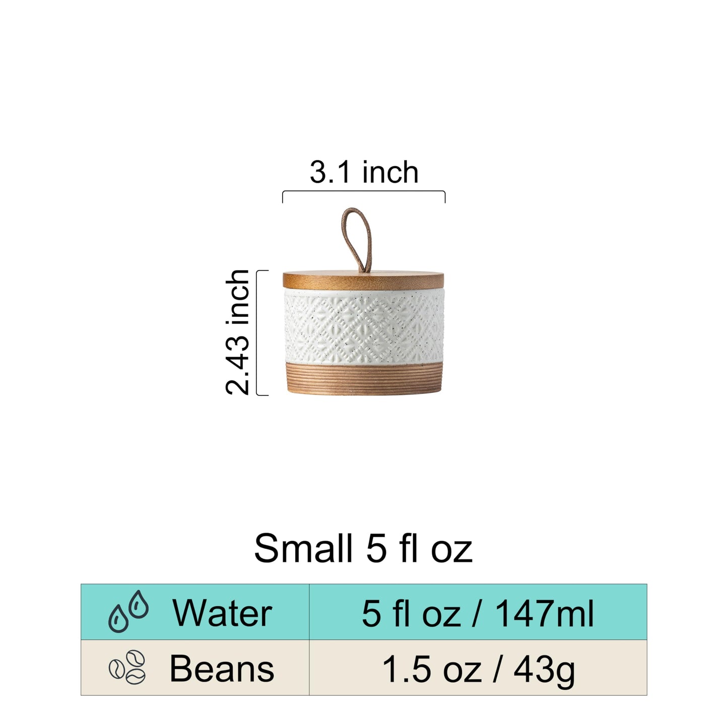 Small Ceramic Jar with Lid, Coffee Container Kitchen Food Storage Jars for Spice Sugar Candy Matcha, Mini Kitchen Spice Jars for Counter, Home, Pantry - White & 5 fl.oz