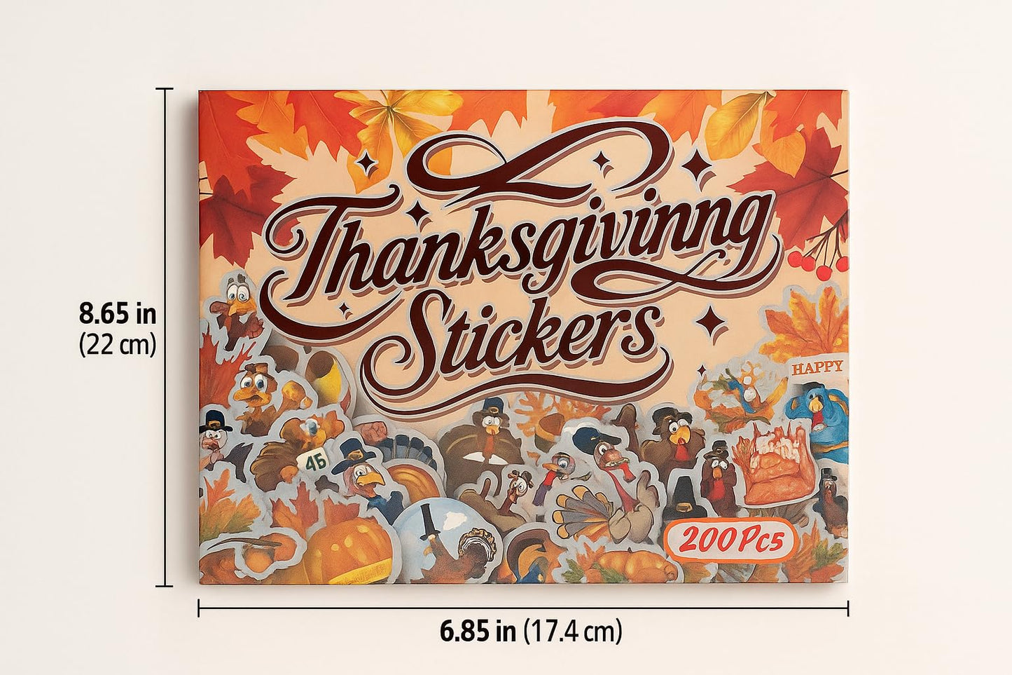 200 Pcs Thanksgiving Stickers Pack – Waterproof Vinyl Fall Stickers for Water Bottles, Laptops, Scrapbooks, Crafts & Party Favors – Cute Autumn Pumpkin, Turkey, Maple Leaf, Corn & Fall Decor Stickers