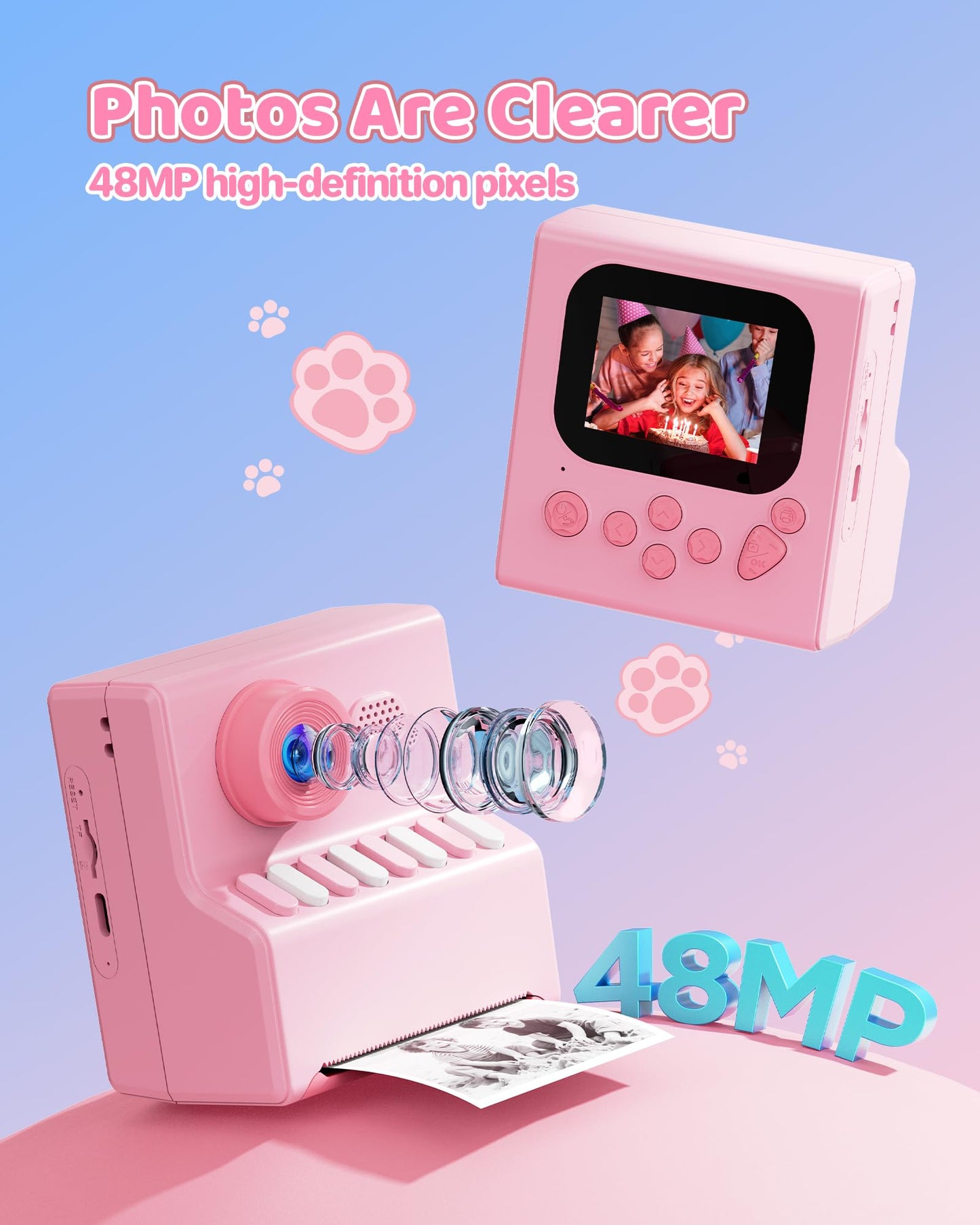 Kids Camera Instant Print Pink: HODDRCCN 32G Instant Print Camera for Kids -1080P HD