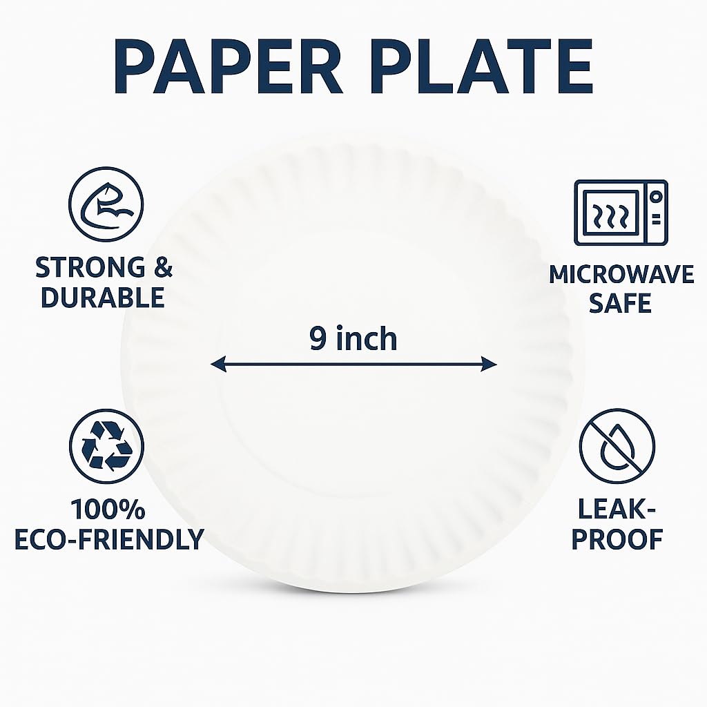 6 Inch Round Paper Plates, White, 50 Count | Uncoated Disposable Plates for Everyday Meals, Snacks, Parties, and Events