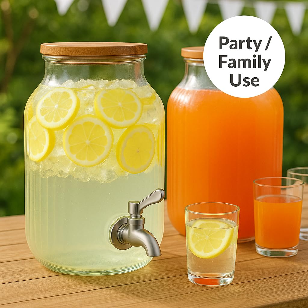 2-Gallon Plastic Double Wall Beverage Dispenser with Spigot and Lid – Clear Drink Container for Water, Lemonade, Iced Tea, Punch, Outdoor Parties & Events