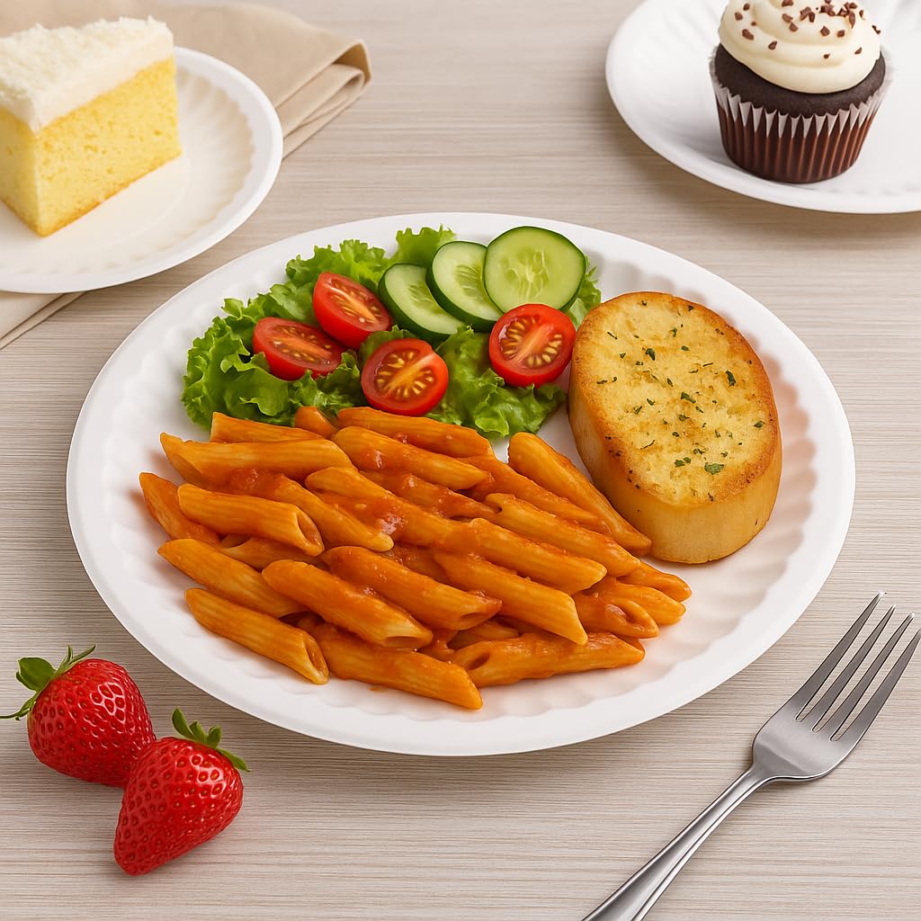 6 Inch Round Paper Plates, White, 50 Count | Uncoated Disposable Plates for Everyday Meals, Snacks, Parties, and Events