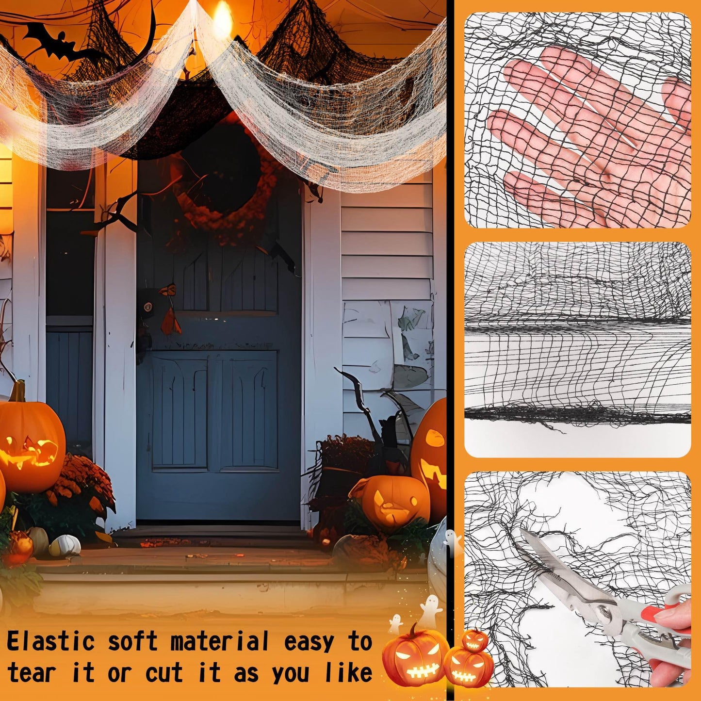 6 Pack Black Halloween Creepy Cloth 30x72 Inch - Halloween Gauze Fabric Cheesecloth for Haunted House, Indoor Outdoor Yard Decor, Party Supplies