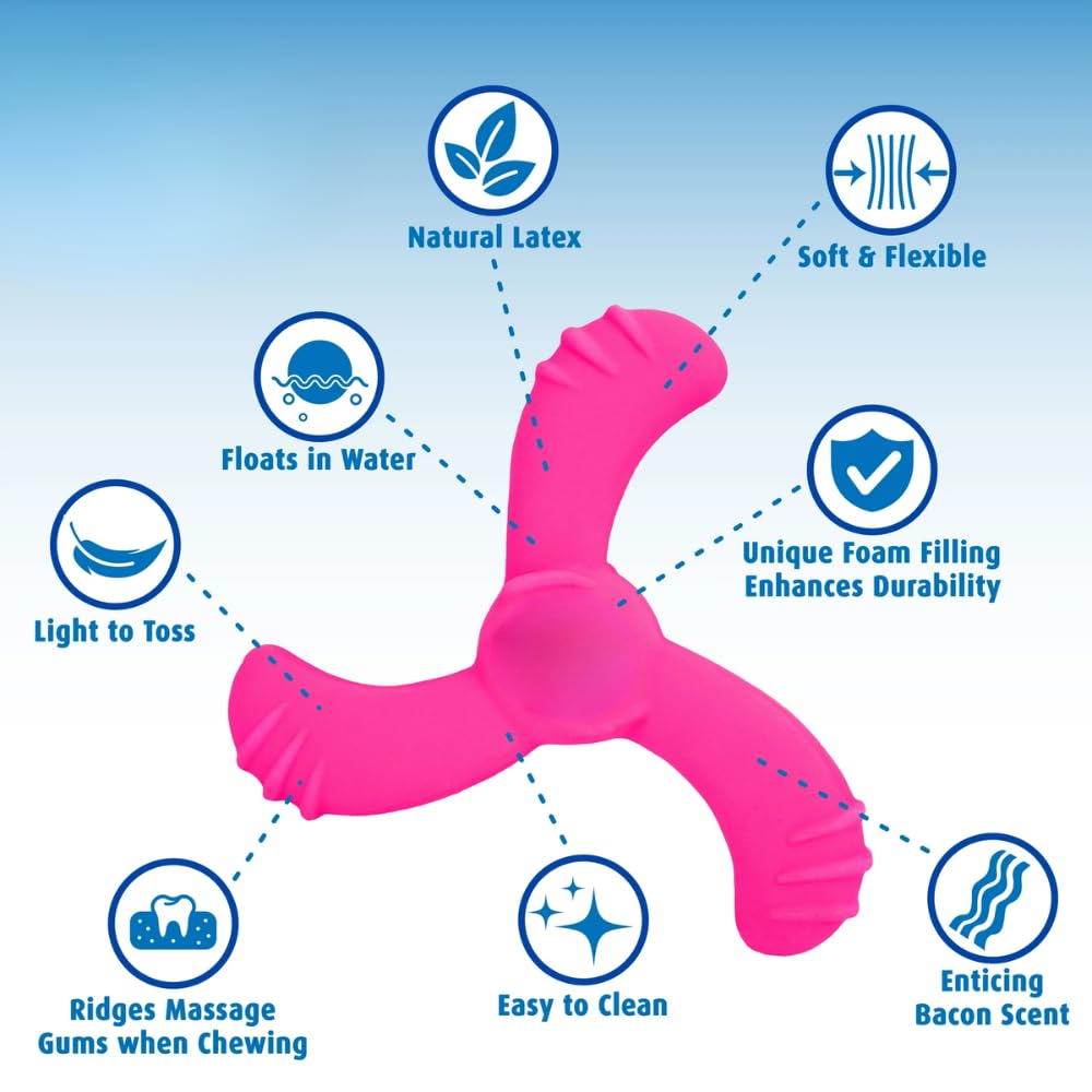Durable Latex Dog Toy Boomerang Shape for Small Medium Large Dogs, Soft Chew Squeaky Fetch Toy, Interactive Exercise & Play Training Aid, 1 Count