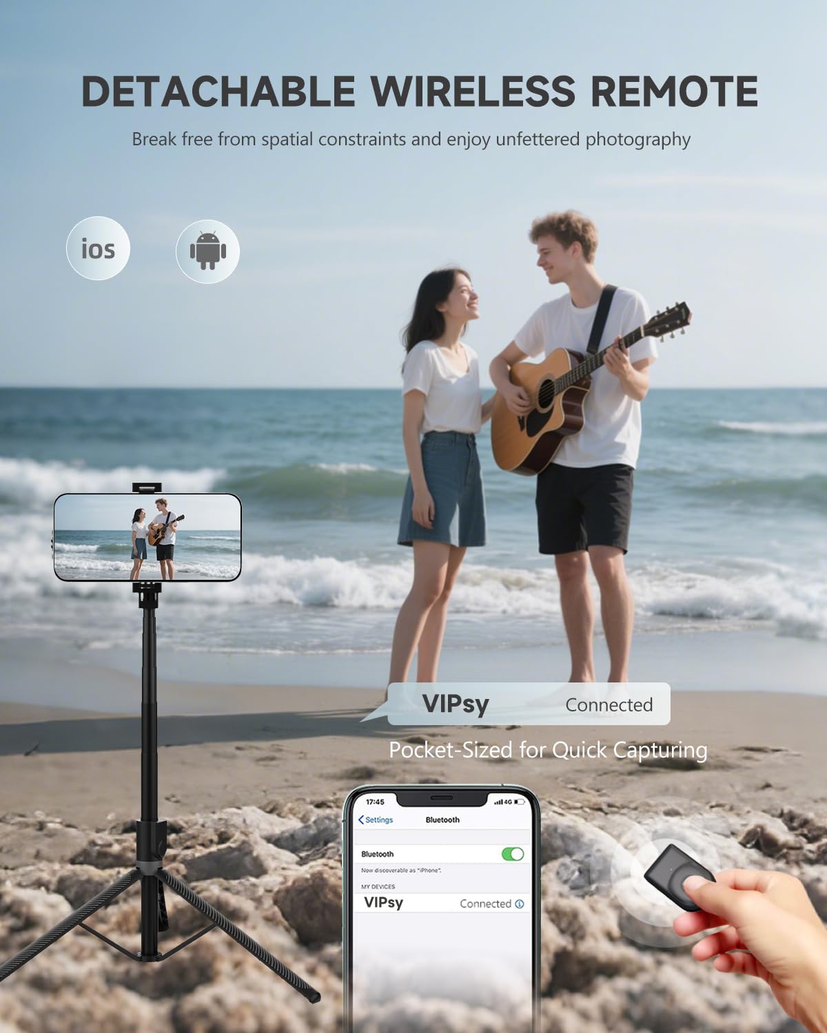 71” Phone Tripod & Selfie Stick, Portable All in One Extendable Cell Phone Tripod Stand, with Wireless Remote Control for iPhone/Samsung/Android/Camera