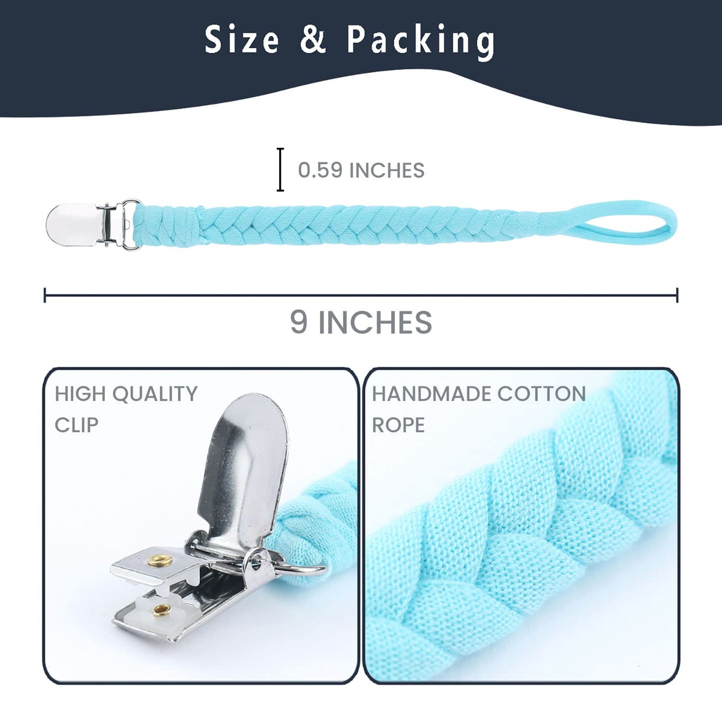 Pacifier Clips for Baby Boy and Girls, Handmade Braided Pacifier Holder, Baby Pacifiers Clips Leash Cotton Smoother Binky Clips Newborn Fits All