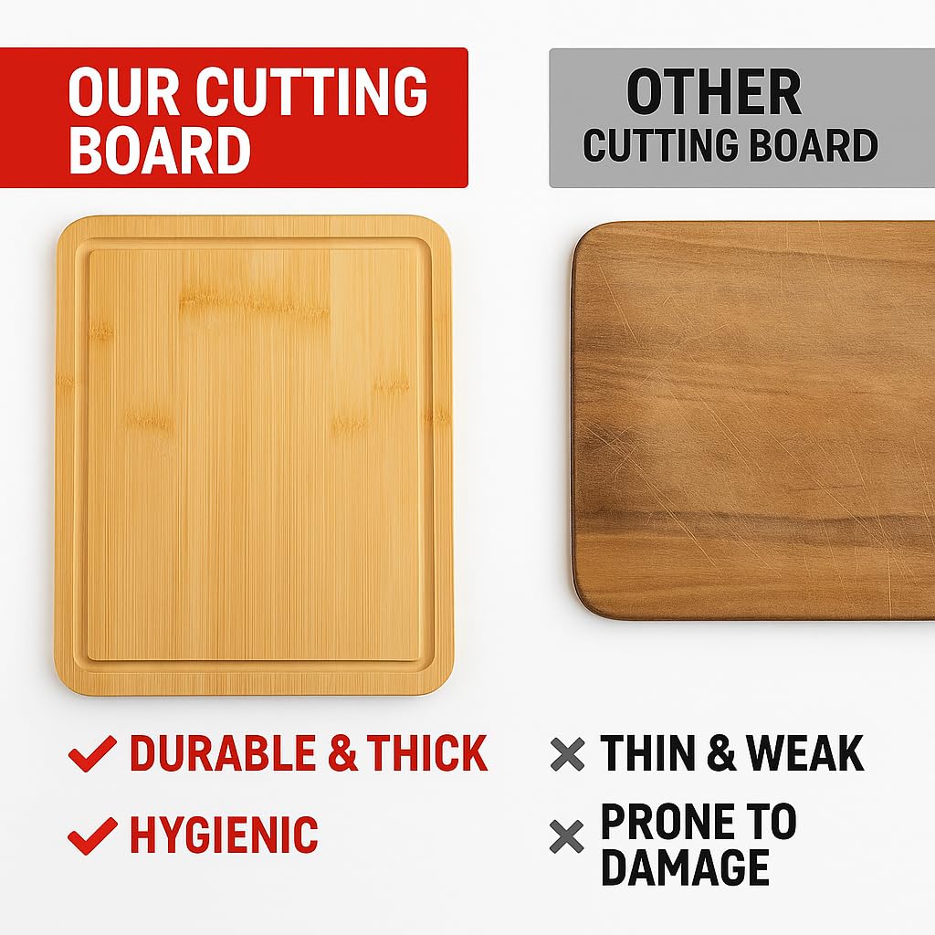 Large Bamboo Cutting Board with Juice Groove, Non-Slip 8.5 x 11 inch, Durable Wooden Chopping Board for Kitchen, Meat, Vegetables, Fruit, Cheese