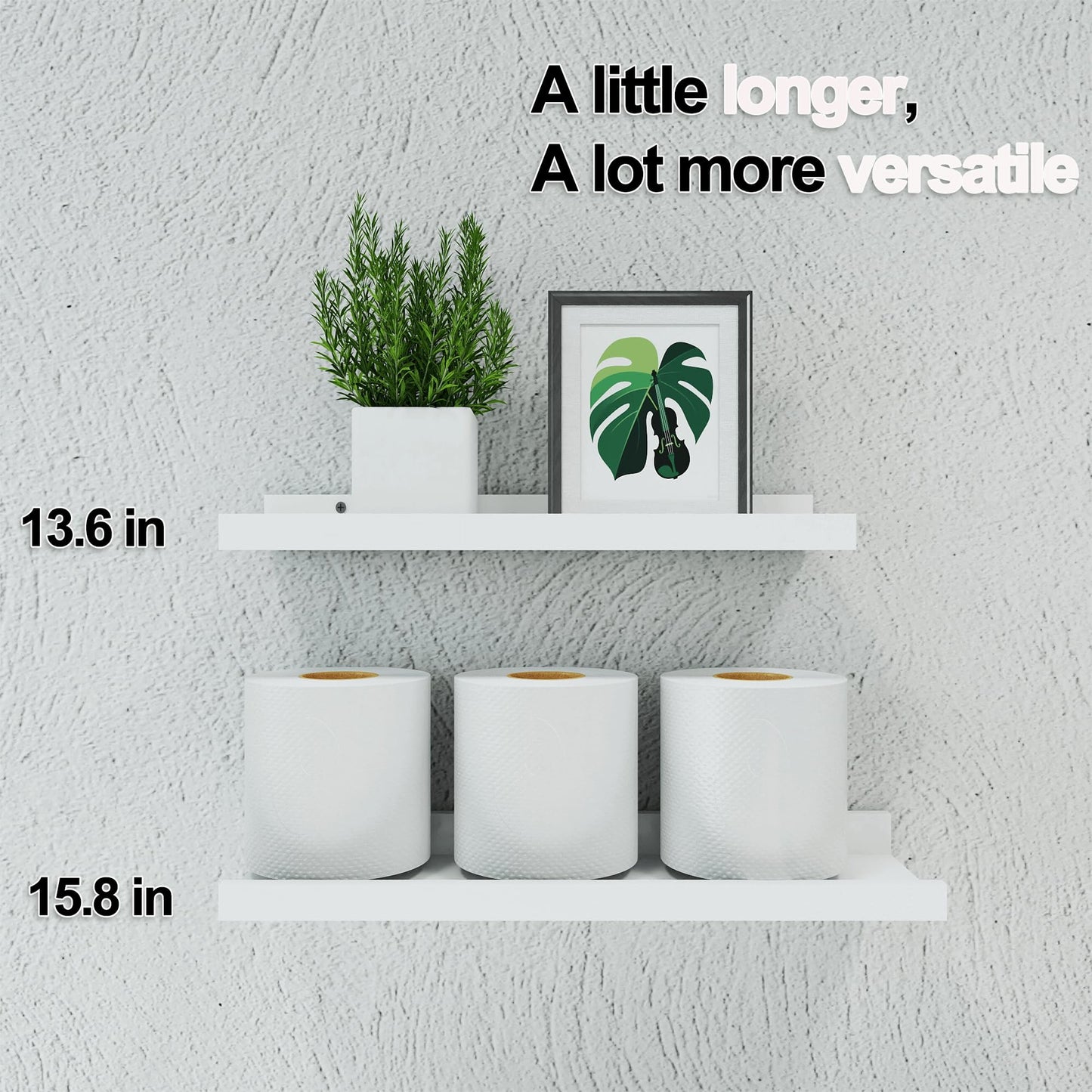 White Floating Shelves for Wall Decor, Wall Mounted Wood Storage Shelf for Bedroom, Living Room, Bathroom, Kitchen, Nursery, Display Picture Ledge Shelf with Lip Set of 2-14 Inches, White