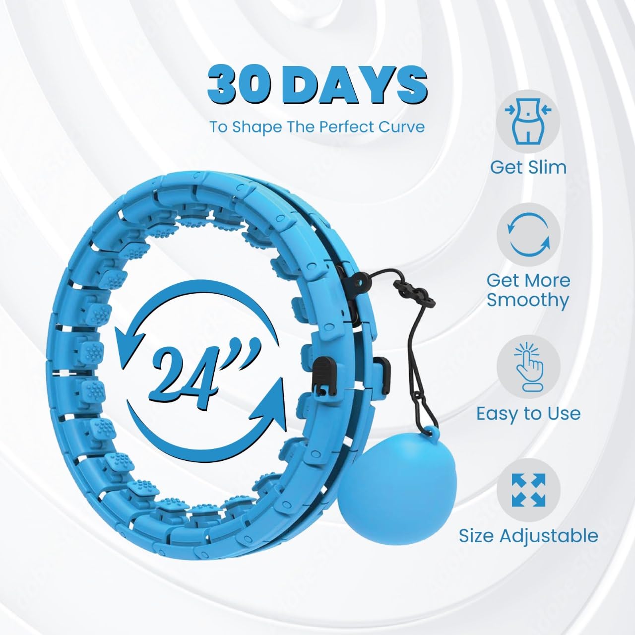 Smart Weighted Hula Hoop for Adults – 24 Detachable Knots, Adjustable Infinity Fitness Hoop for Weight Loss & Exercise, 360° Auto-Spinning Massage Hoop for Women & Beginners (Blue)