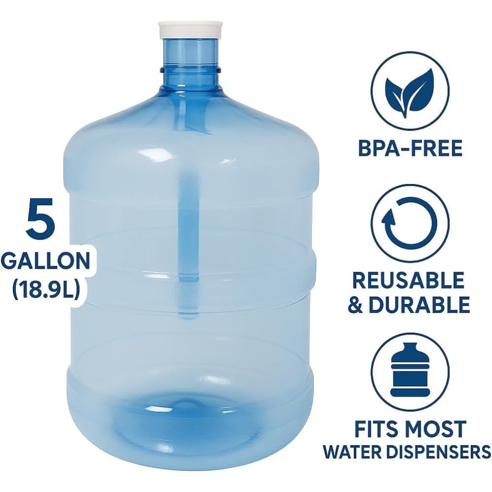 5 Gallon Water Bottle – BPA Free Durable Plastic Jug with Easy Grip Handle, Reusable Container for Top and Bottom Load Water Dispensers, Storage & Home Use