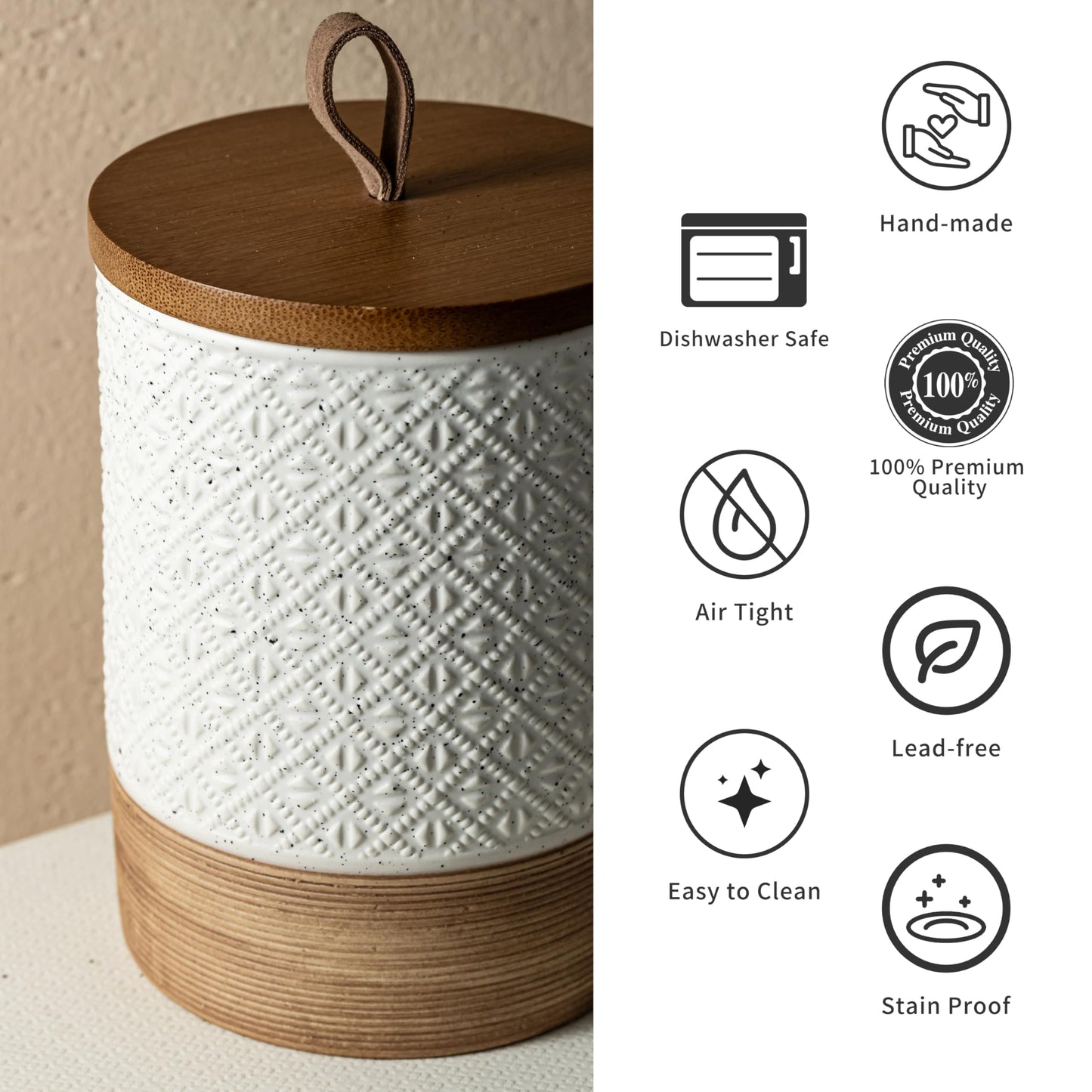 Small Ceramic Jar with Lid, Coffee Container Kitchen Food Storage Jars for Spice Sugar Candy Matcha, Mini Kitchen Spice Jars for Counter, Home, Pantry - White & 5 fl.oz