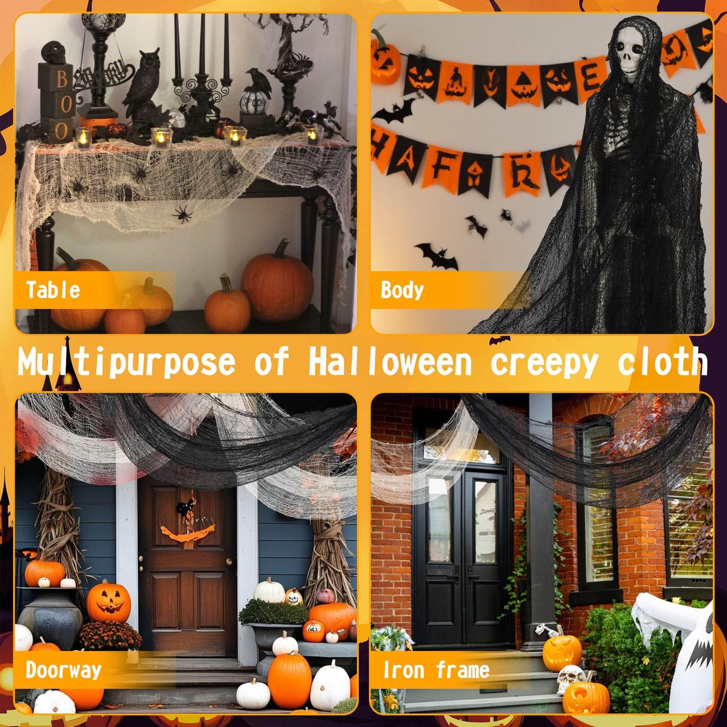 6 Pack Black Halloween Creepy Cloth 30x72 Inch - Halloween Gauze Fabric Cheesecloth for Haunted House, Indoor Outdoor Yard Decor, Party Supplies